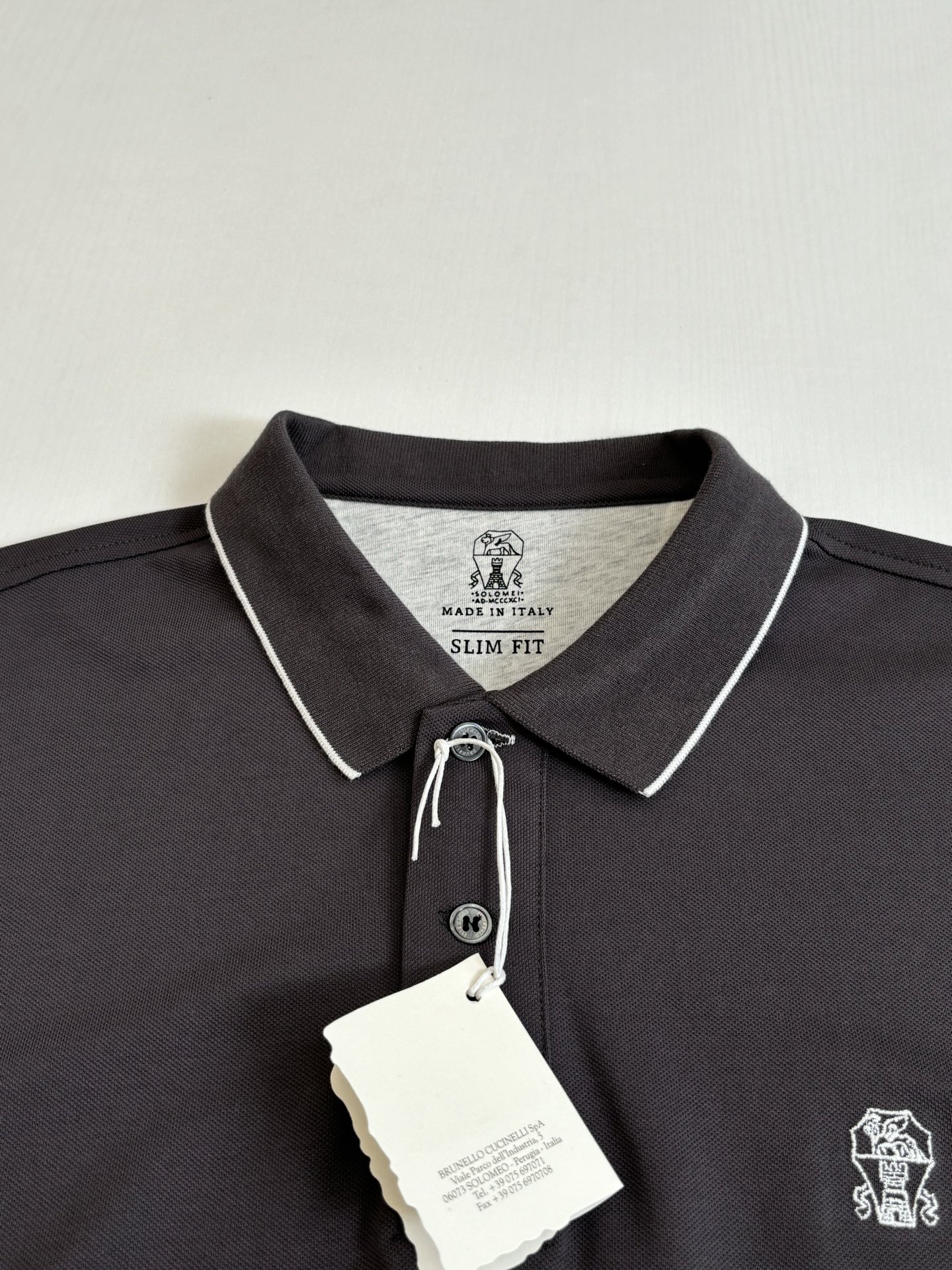 。Brunello Cucinell* BC徽标刺绣翻领短袖Polo衫定制丝光珠地弹府绸 紧致细腻 舒适