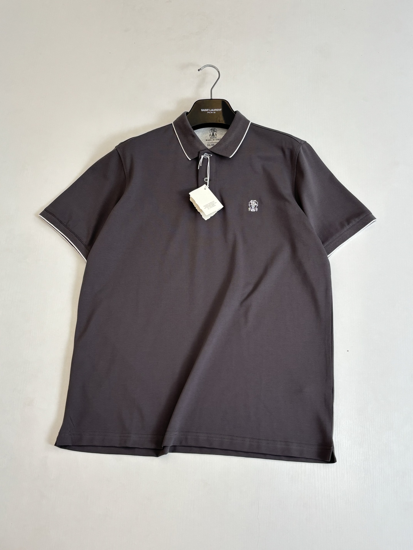 。Brunello Cucinell* BC徽标刺绣翻领短袖Polo衫定制丝光珠地弹府绸 紧致细腻 舒适