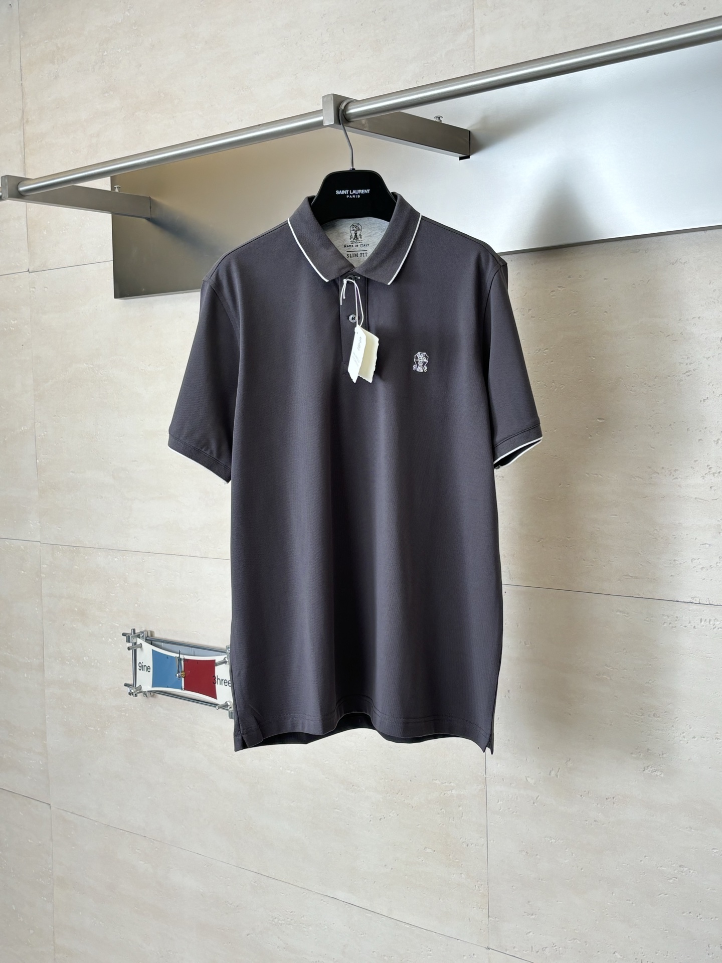 。Brunello Cucinell* BC徽标刺绣翻领短袖Polo衫定制丝光珠地弹府绸 紧致细腻 舒适