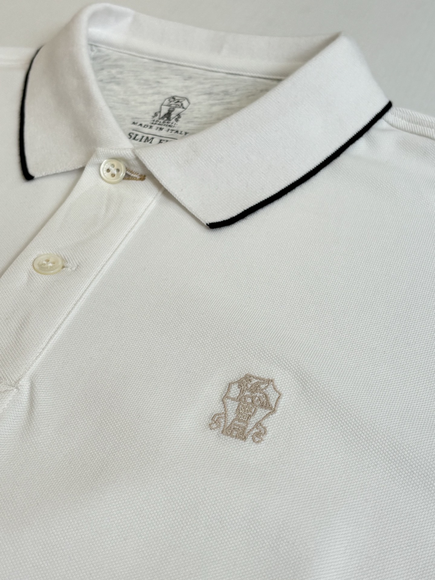 。Brunello Cucinell* BC徽标刺绣翻领短袖Polo衫定制丝光珠地弹府绸 紧致细腻 舒适