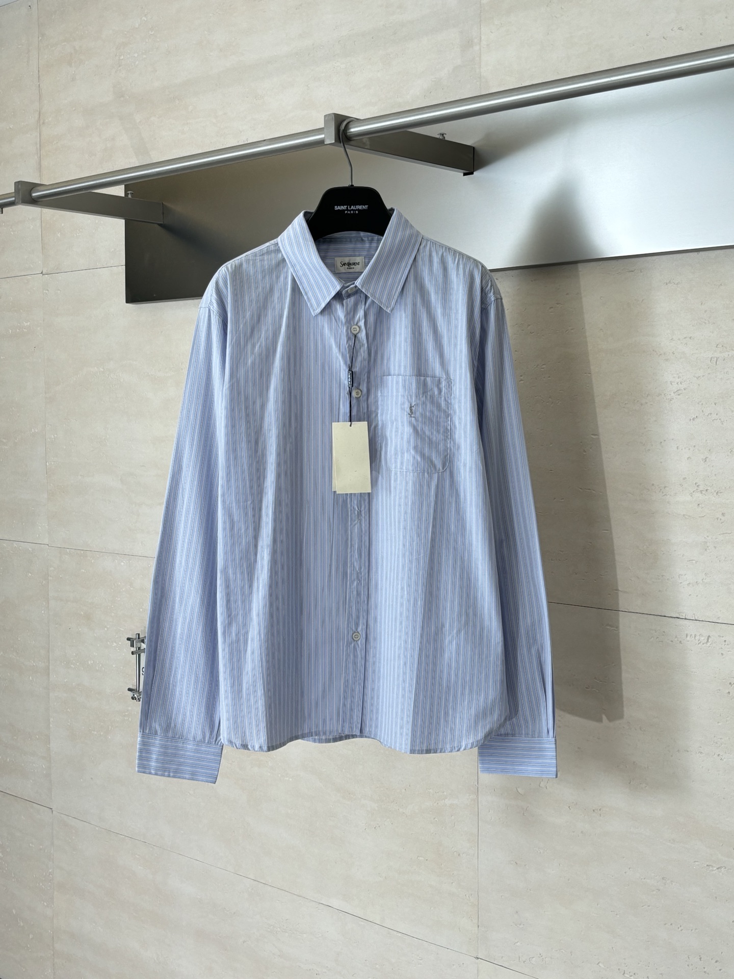 Saint Laurent Saint Lauren*/圣罗兰 YSL字母标识刺绣条纹长袖衬衫