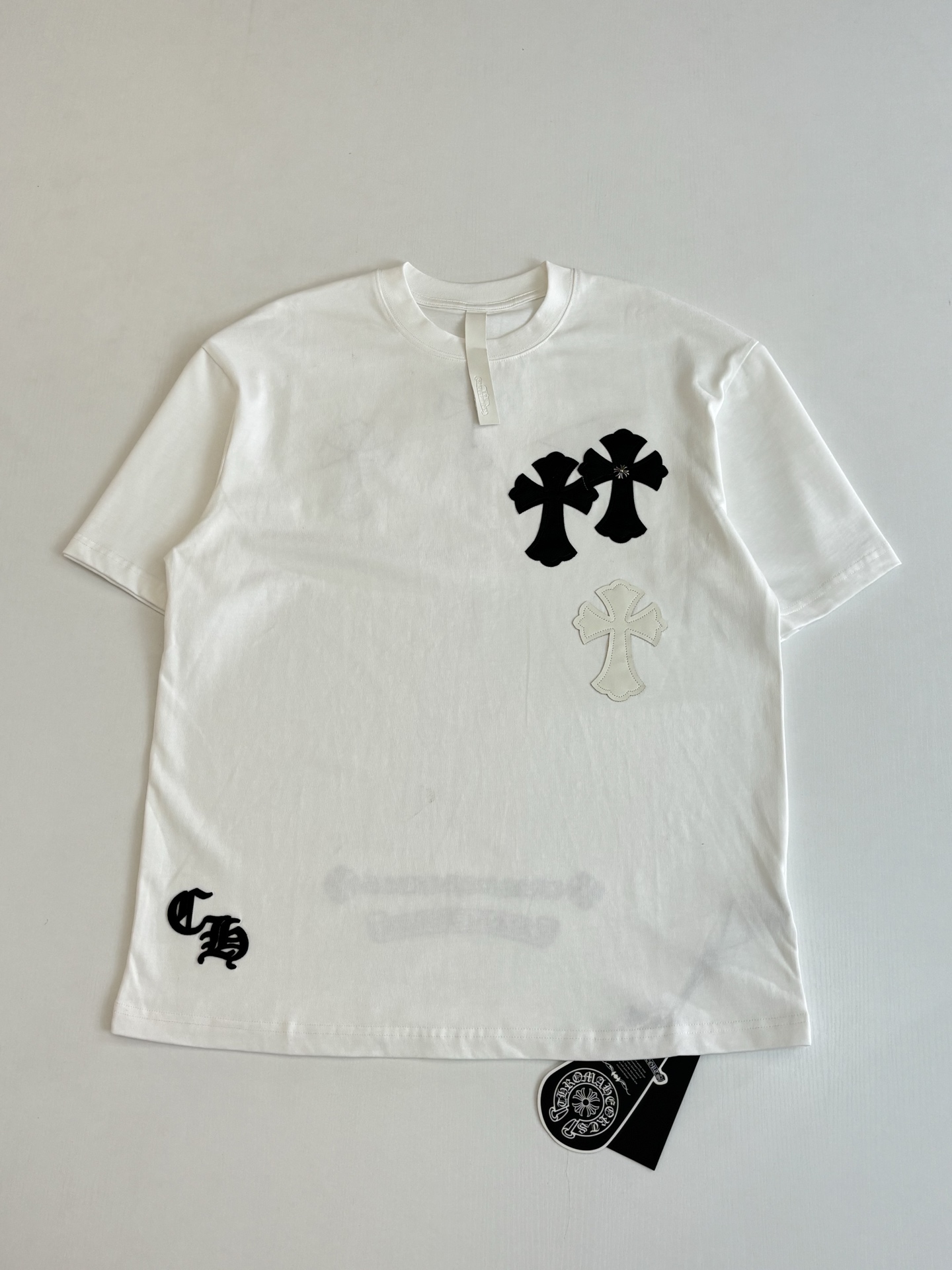 Chrome Hearts Chrome Heart*/克罗心 拼色Ch十字皮标短袖T恤