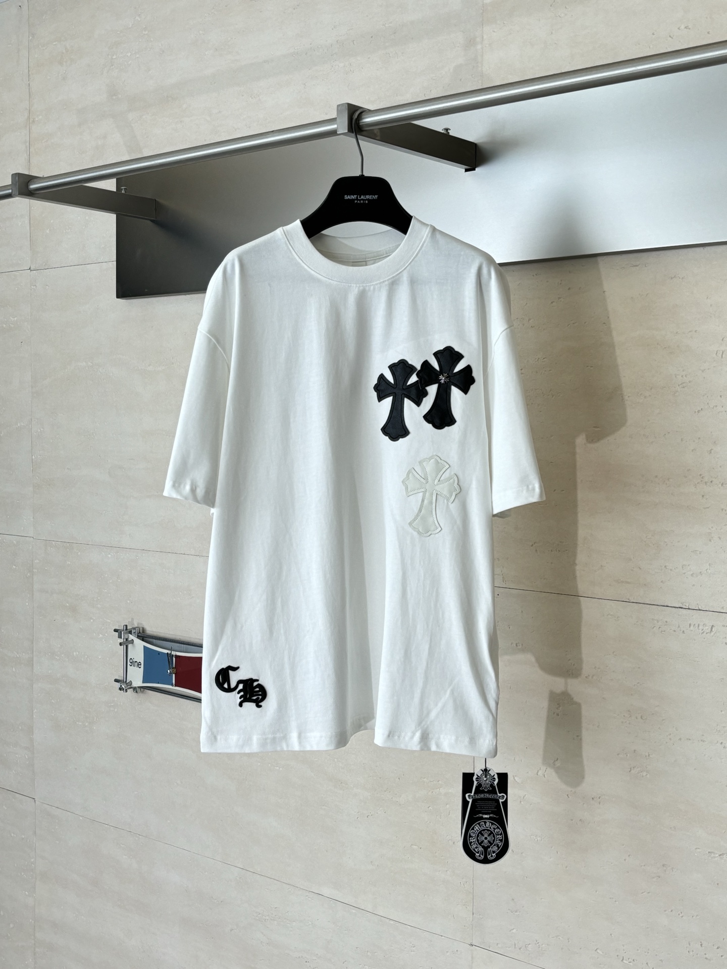 Chrome Hearts Chrome Heart*/克罗心 拼色Ch十字皮标短袖T恤