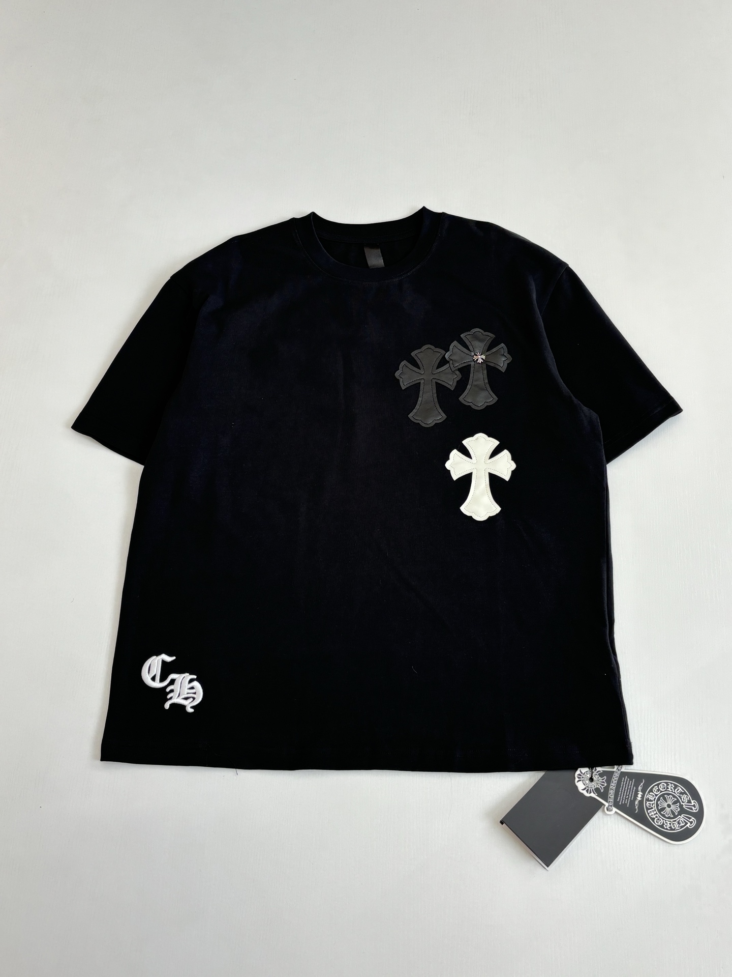 Chrome Hearts Chrome Heart*/克罗心 拼色Ch十字皮标短袖T恤