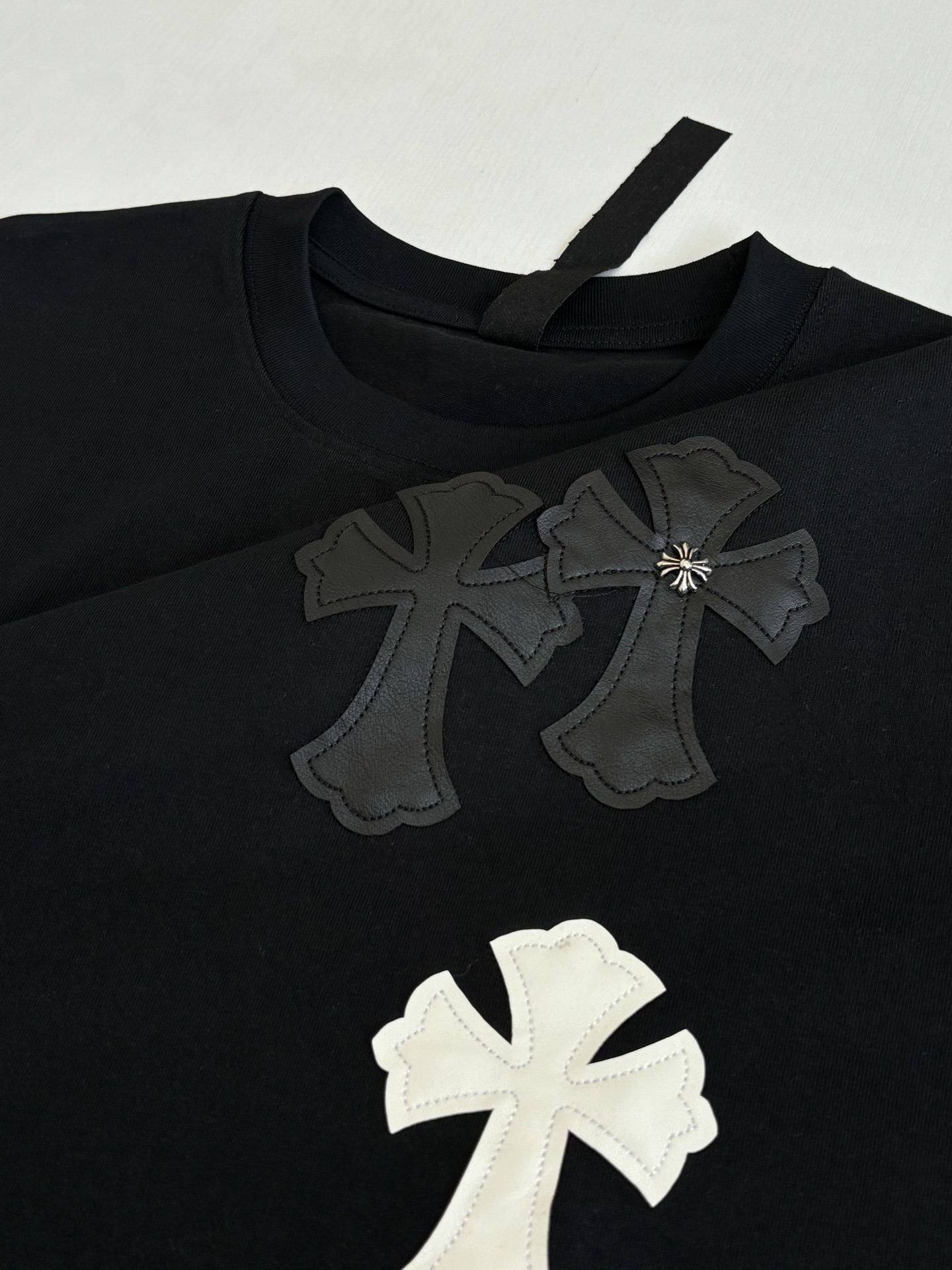 Chrome Hearts Chrome Heart*/克罗心 拼色Ch十字皮标短袖T恤