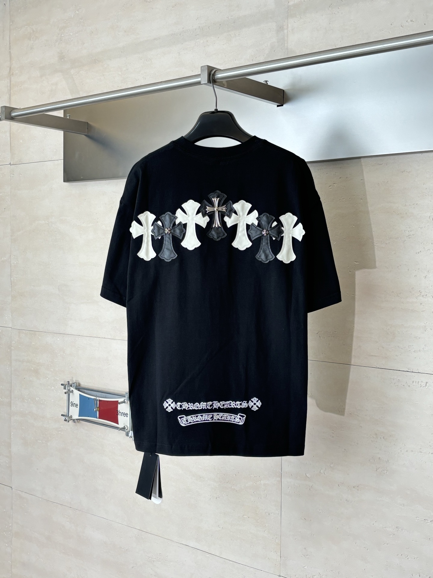 Chrome Hearts Chrome Heart*/克罗心 拼色Ch十字皮标短袖T恤