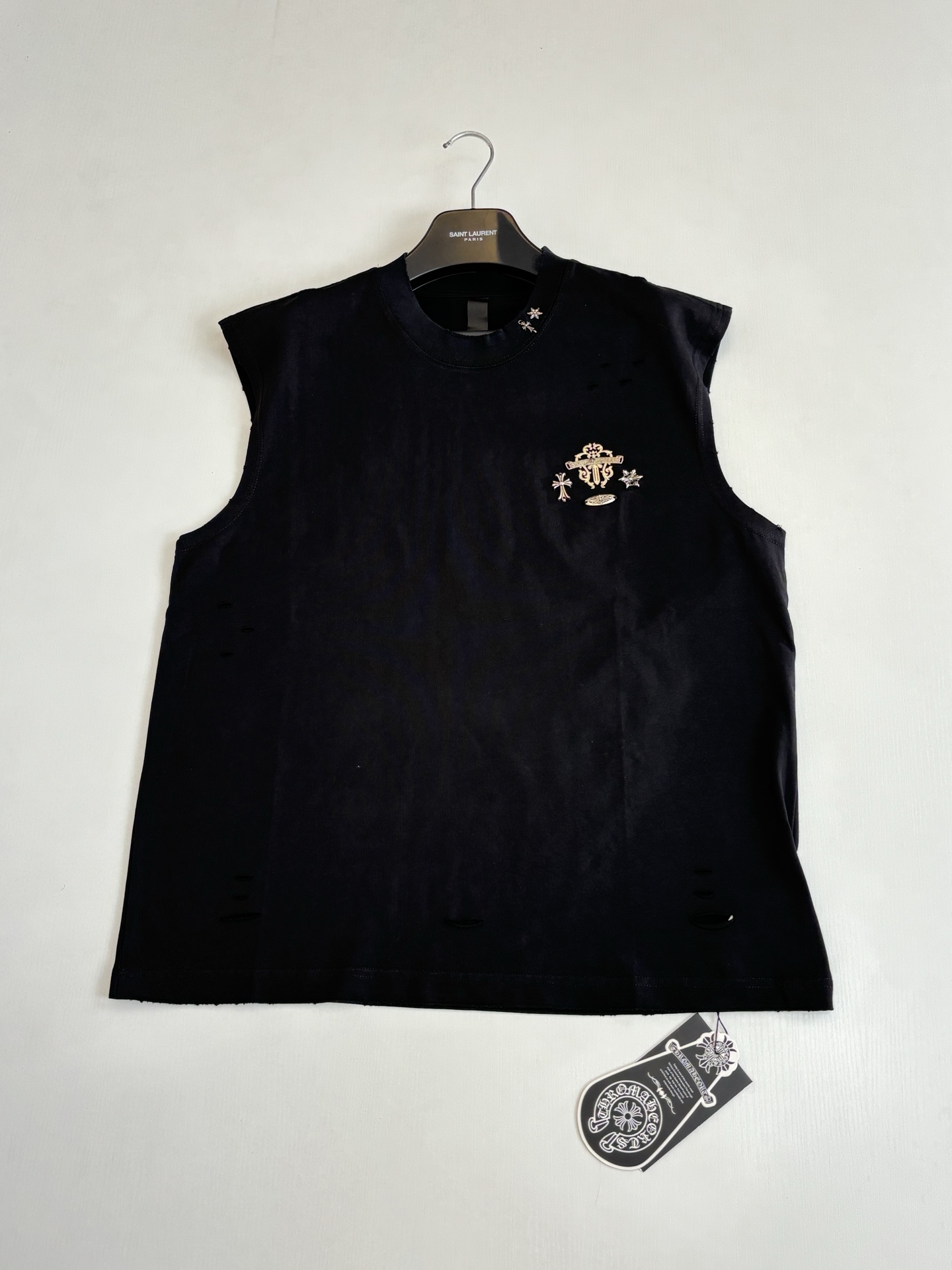 Chrome Hearts Chrome Heart*/克罗心 Ch银饰五金做旧破洞刺绣无袖背心