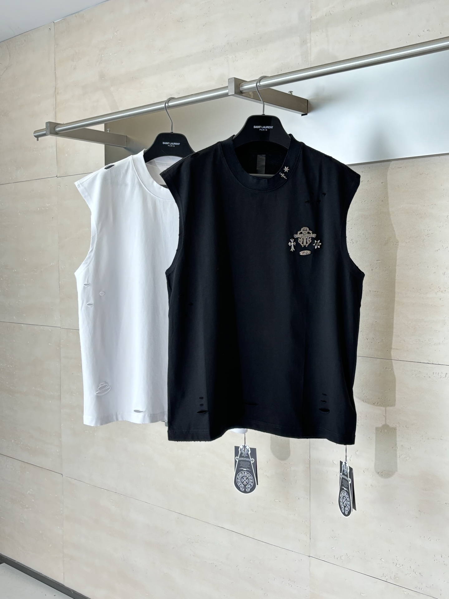 Chrome Hearts Chrome Heart*/克罗心 Ch银饰五金做旧破洞刺绣无袖背心