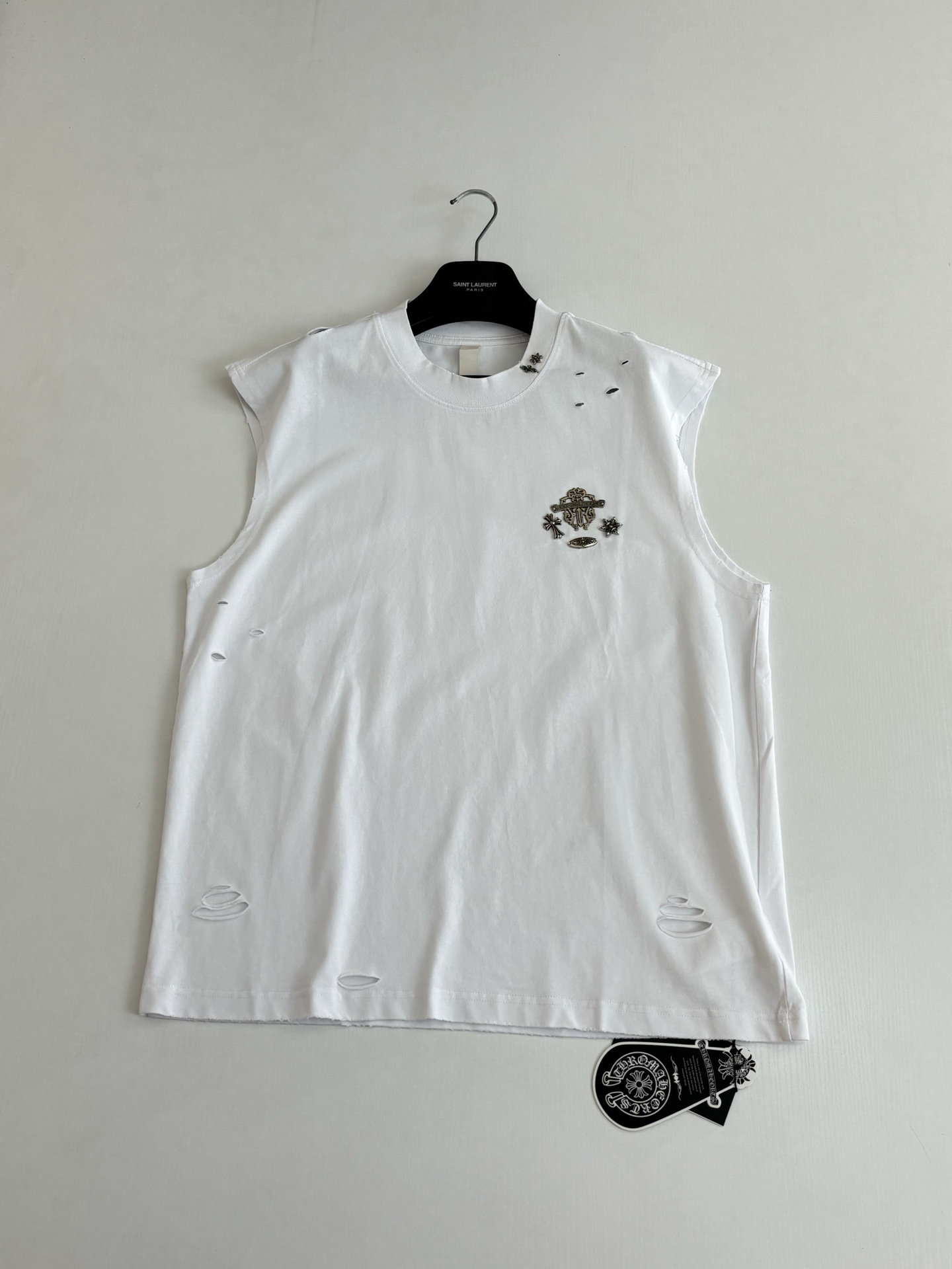 Chrome Hearts Chrome Heart*/克罗心 Ch银饰五金做旧破洞刺绣无袖背心