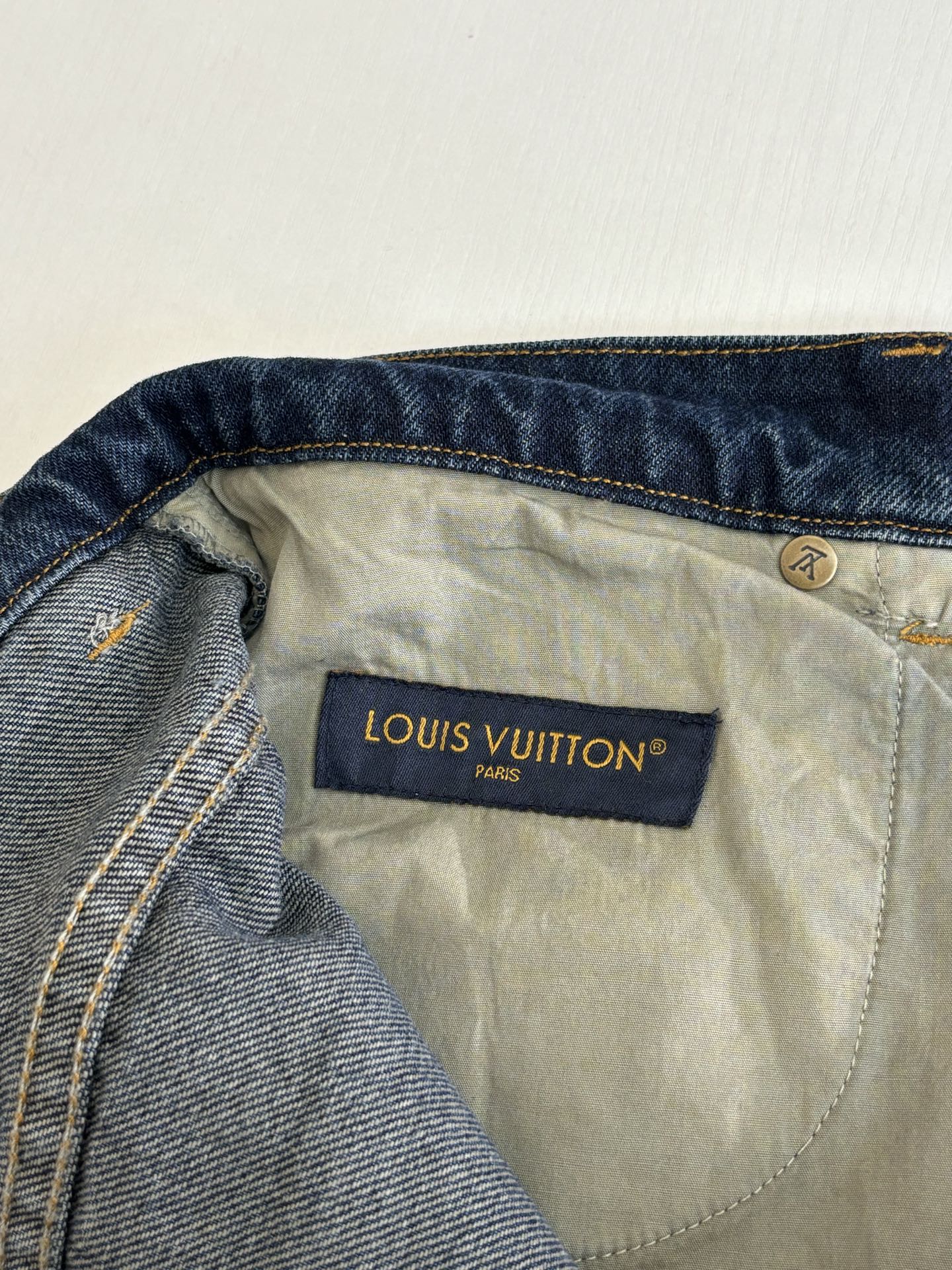 Louis Vuitton 1V/路易 老花皮质拼接口袋牛仔长裤