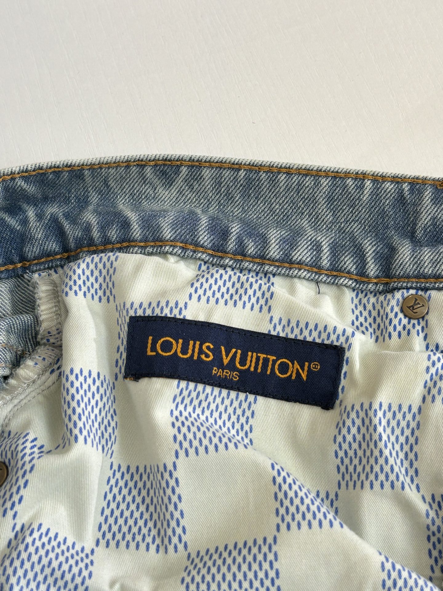 Louis Vuitton 1V/路易 做旧明线贴片工装阔腿牛仔裤