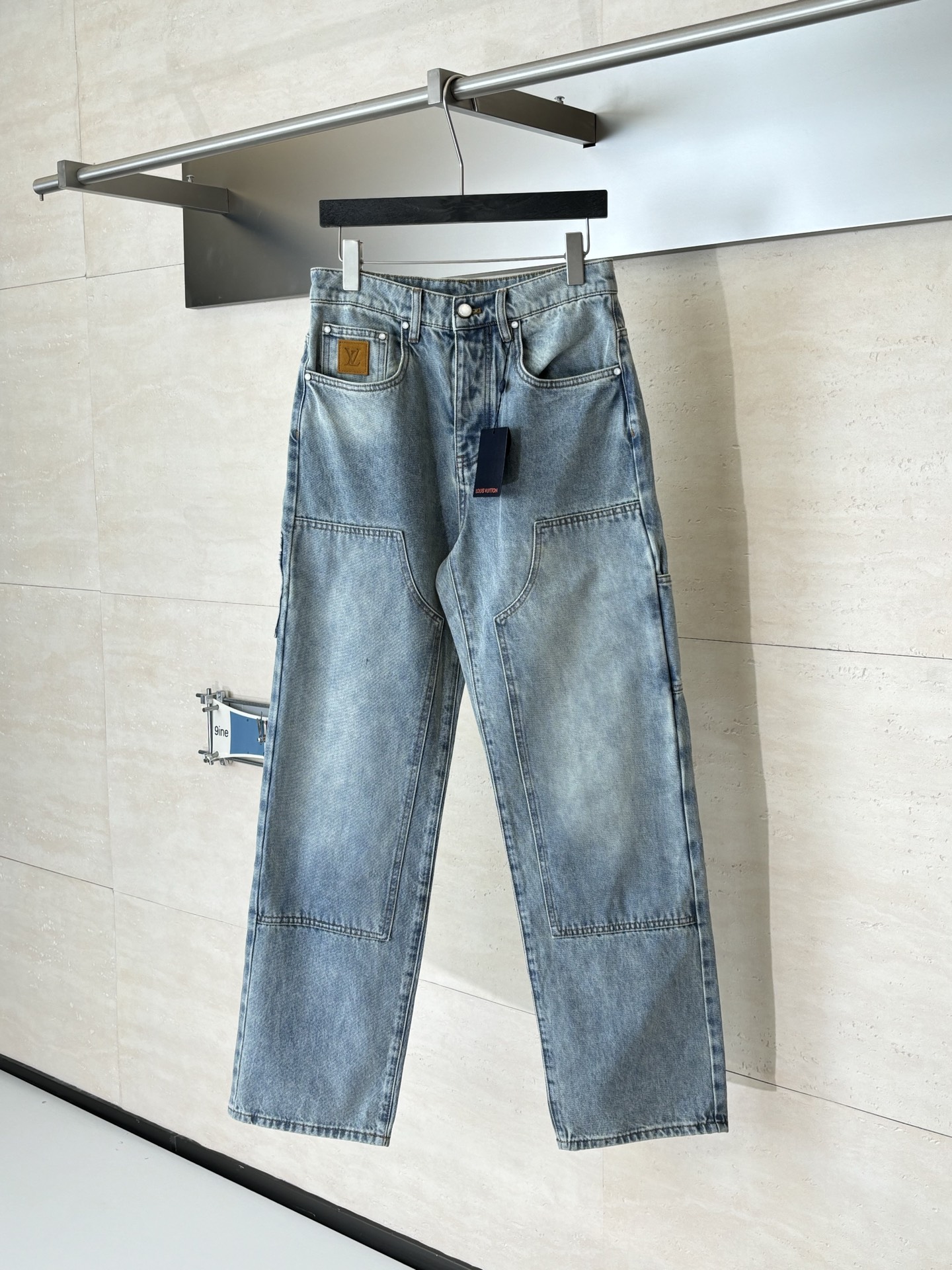 Louis Vuitton 1V/路易 做旧明线贴片工装阔腿牛仔裤
