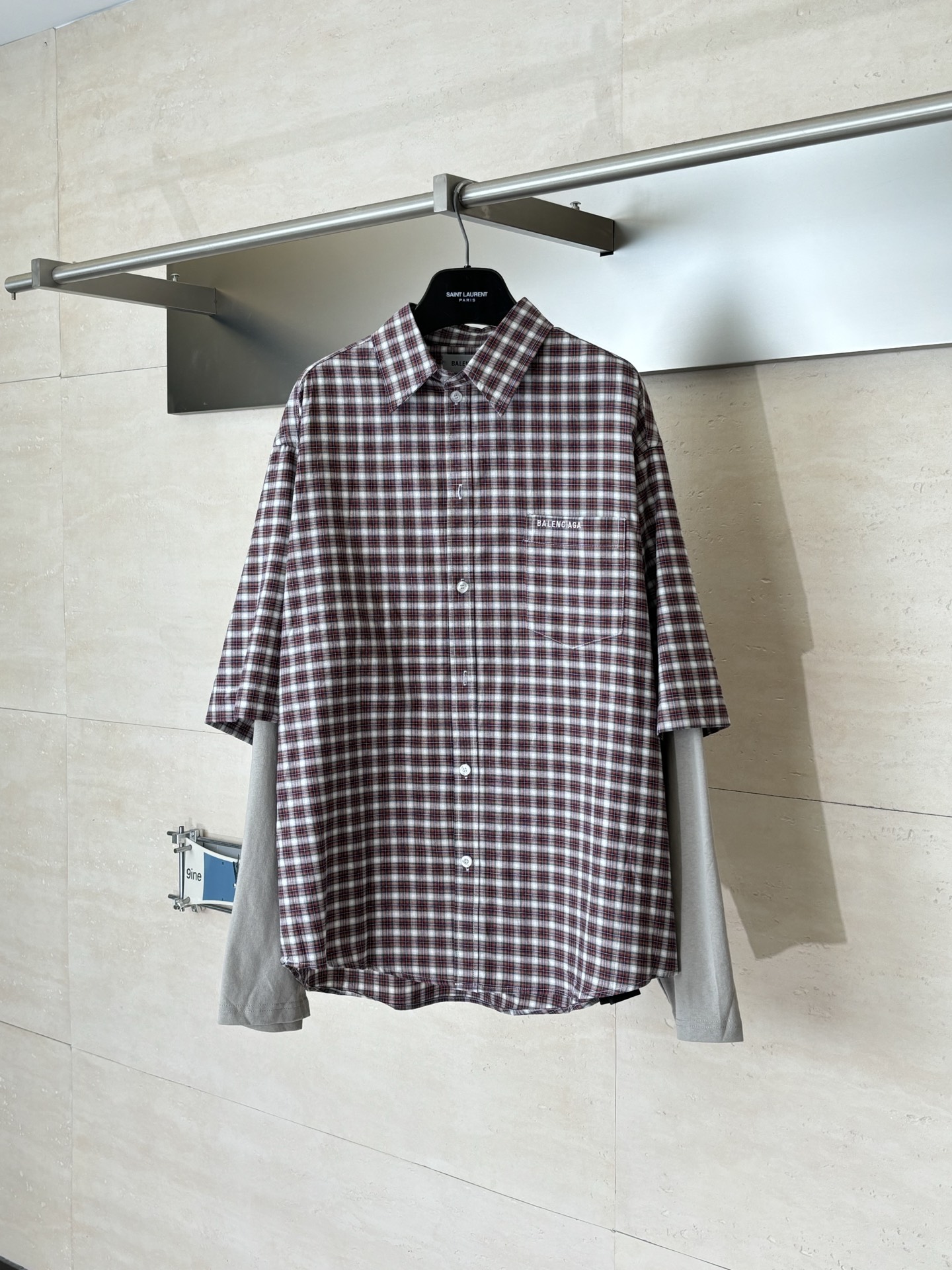 Balenciaga Balenciag*/巴黎 解构风假两件霓虹格纹长袖衬衫