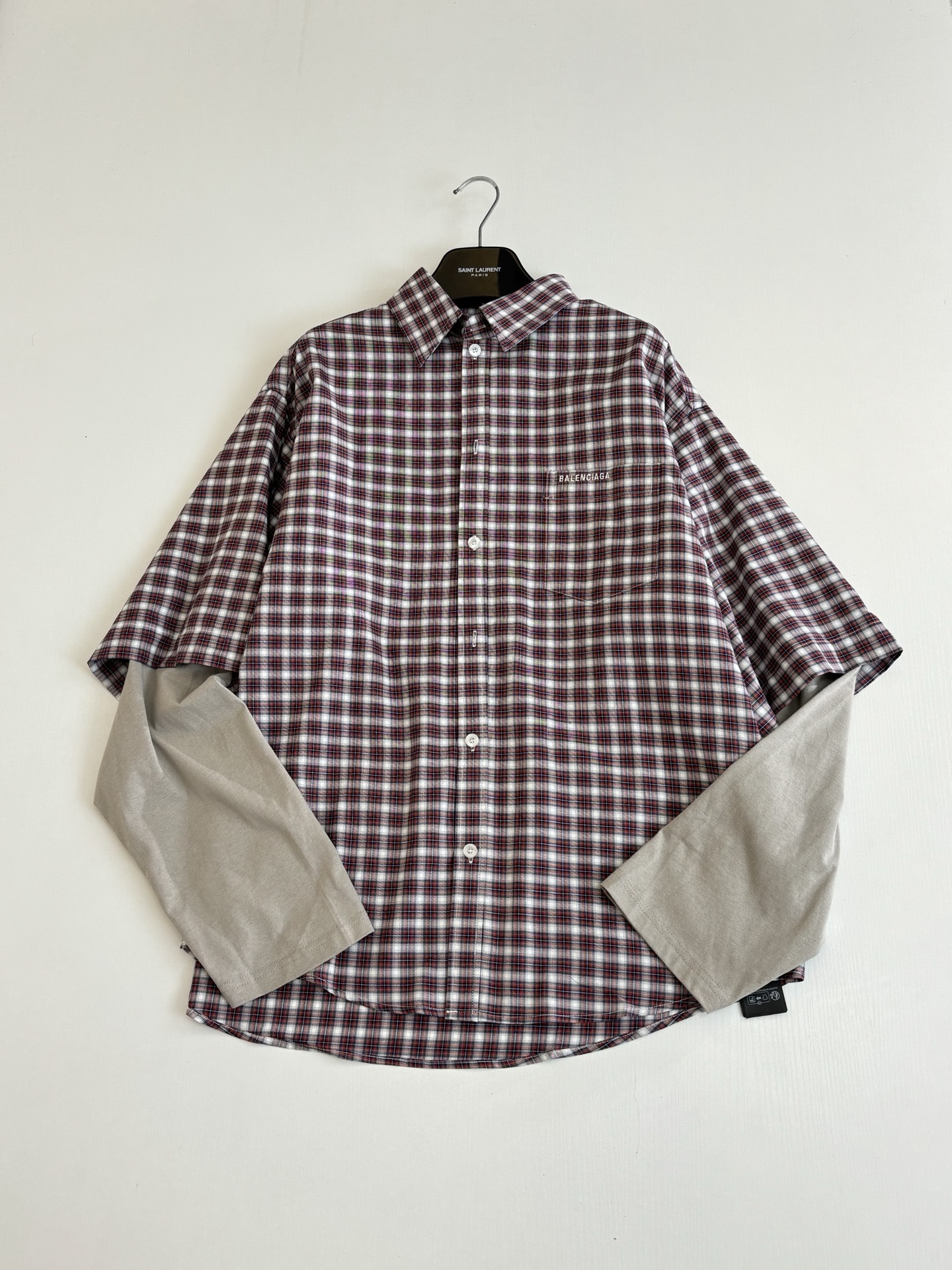 Balenciaga Balenciag*/巴黎 解构风假两件霓虹格纹长袖衬衫