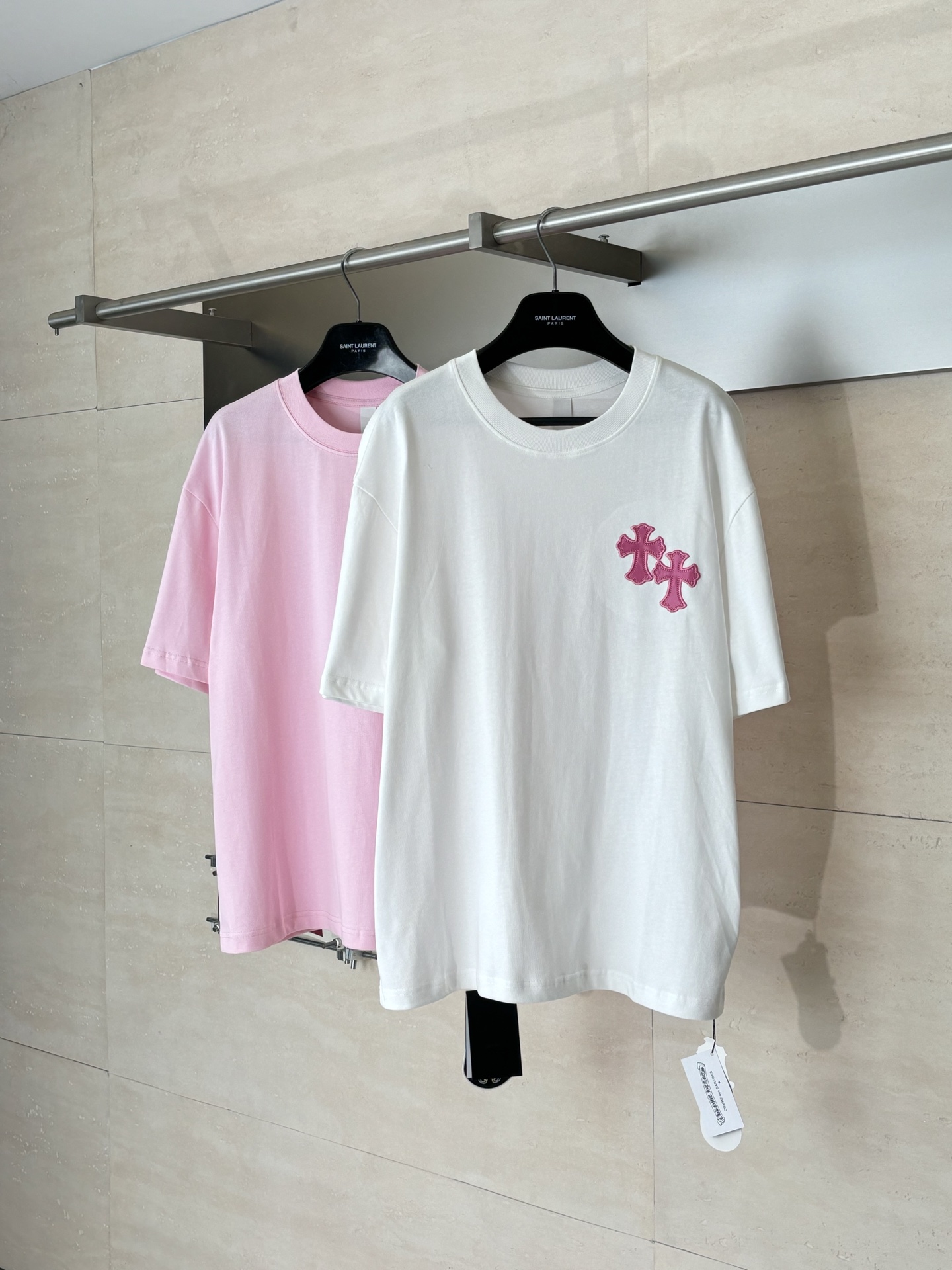 Chrome Hearts Chrome Heart*/克罗心 十字贴皮刺绣短袖T恤