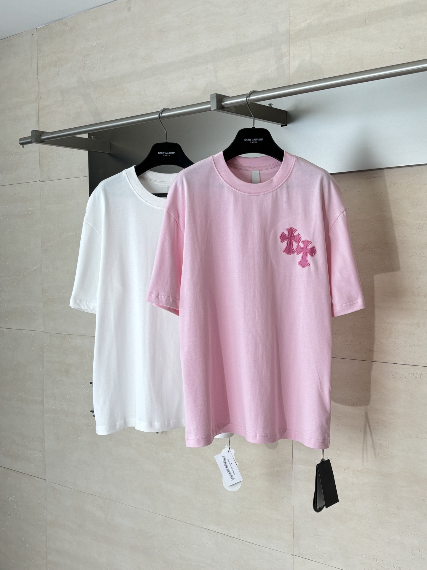 Chrome Hearts Chrome Heart*/克罗心 十字贴皮刺绣短袖T恤