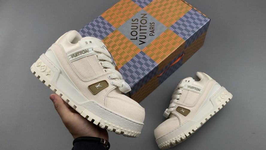 Louis Vuitton Trainer Sneakers, Luxurious Style and Comfort, Cream White