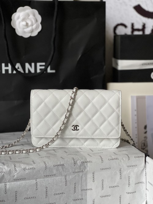 Elegant Chanel CF WOC Chain Wallet in White Caviar Leather,19x12.5x3cm 1 Elegant Chanel CF WOC Chain Wallet in White Caviar Leather,19x12.5x3cm