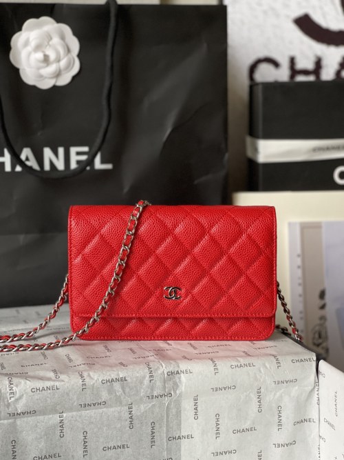 Chanel CF WOC Red Caviar Leather Chain Wallet On a Chain Crossbody Bag 1 Chanel CF WOC Red Caviar Leather Chain Wallet On a Chain Crossbody Bag