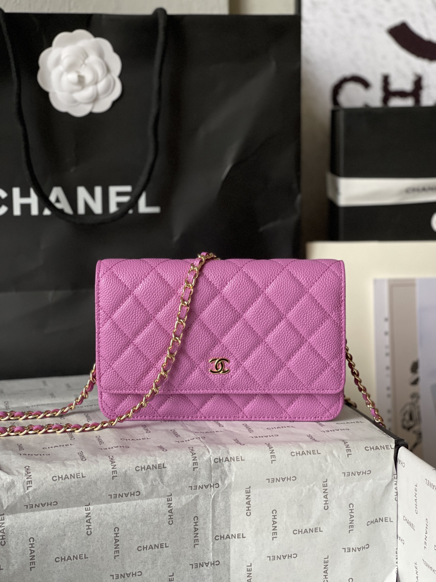 Chanel CF WOC Chain Wallet - Caviar Leather, Gold Hardware, Pink