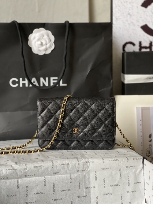 Chanel CF WOC Black Caviar Leather Chain Wallet - Classic & Durable 1 Chanel CF WOC Black Caviar Leather Chain Wallet - Classic & Durable