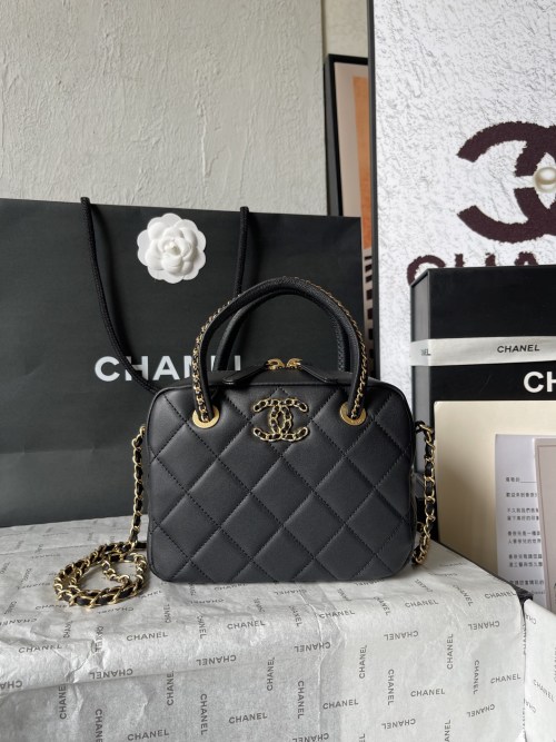 Chanel 25c AS5300 Black Lambskin Top Handle Bag with Braided Logo Design 1 Chanel 25c AS5300 Black Lambskin Top Handle Bag with Braided Logo Design