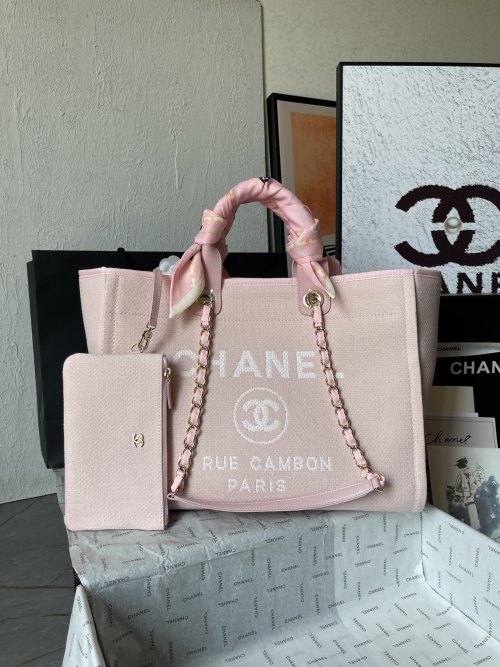 Chanel 2024 Pink Denim Canvas Beach Bag AS66941, Mother-Child Tote, 38X32X18CM 1 Chanel 2024 Pink Denim Canvas Beach Bag AS66941, Mother-Child Tote, 38X32X18CM