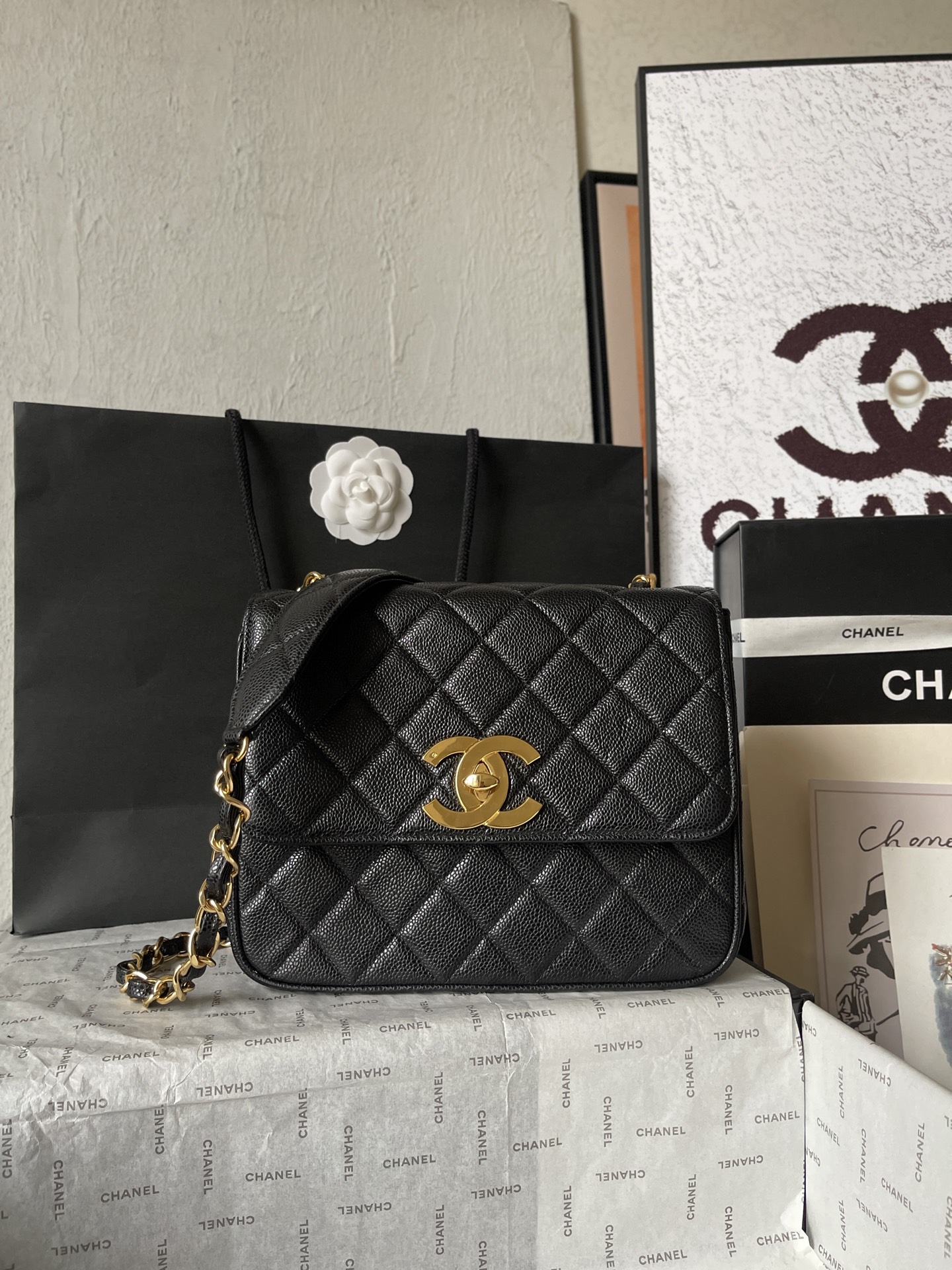 Chanel Vintage Classic Flap Bag with Gold Hardware, 25x20x9 cm