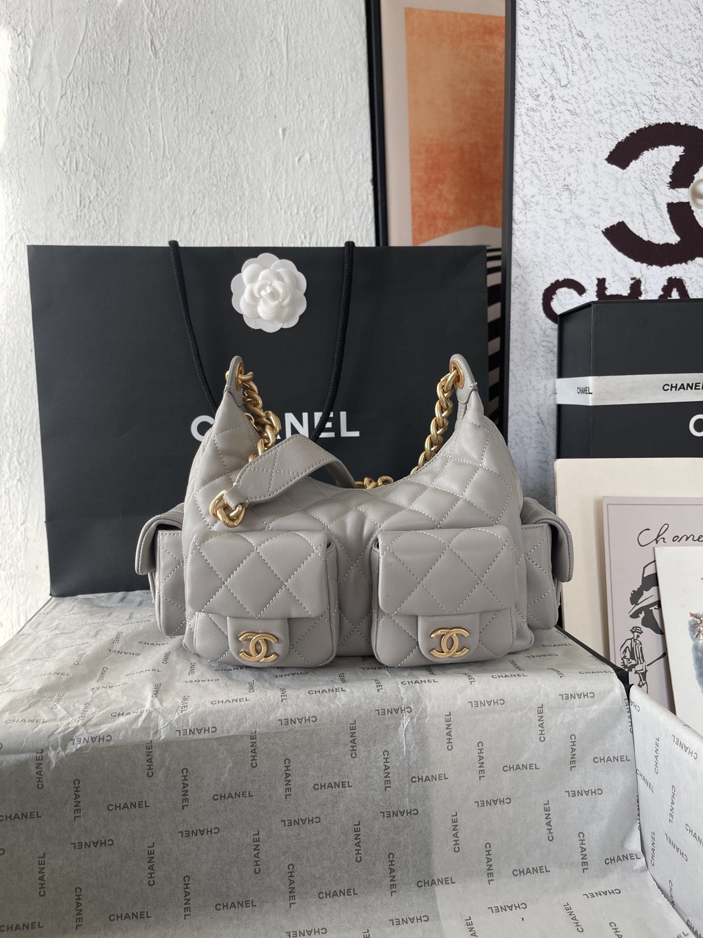 Chanel 19 Bag: Quilted Lambskin with Chain, AS5339, 22-31-15CM