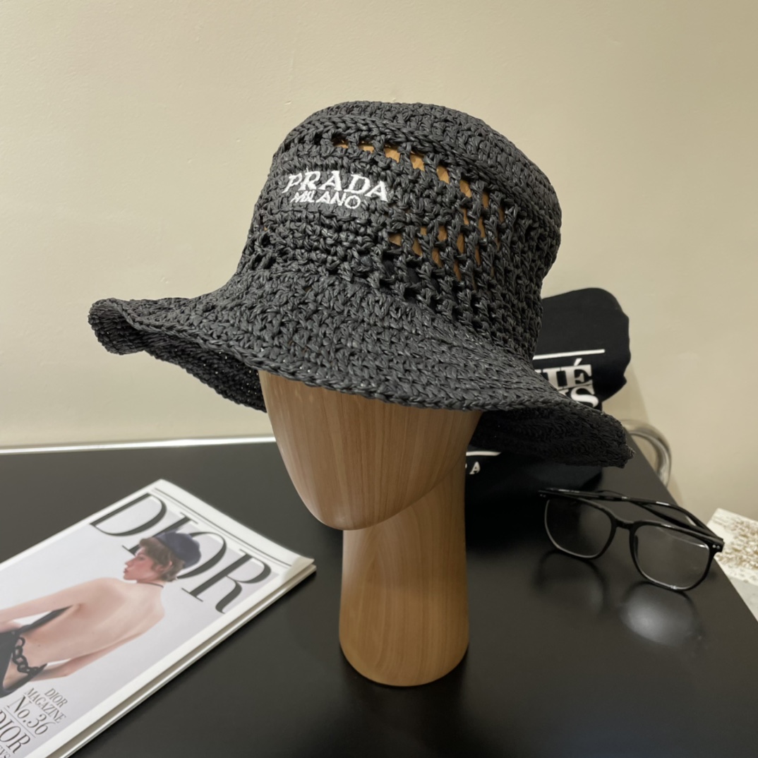 Prada Hats Bucket Hat Straw Hat 2023 AAA Replica uk 1st Copy
 Embroidery Weave