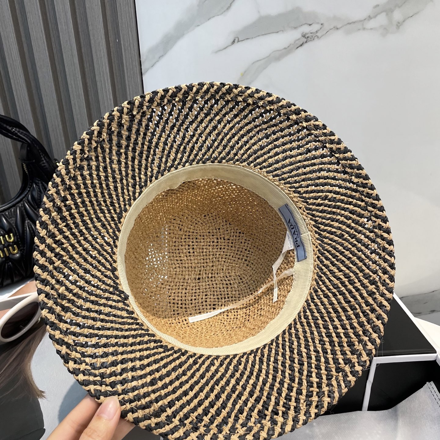   PRADA普拉达 草帽，名媛风盆帽，高级细草制作，高端定制，头围57cm
