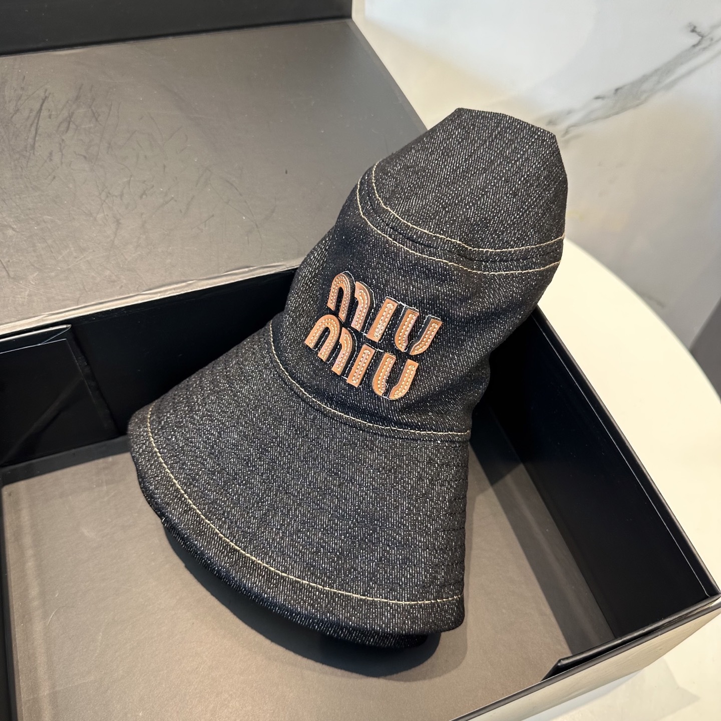 miumiu缪缪牛仔渔夫帽,卷边设计,专柜款,头围57cm