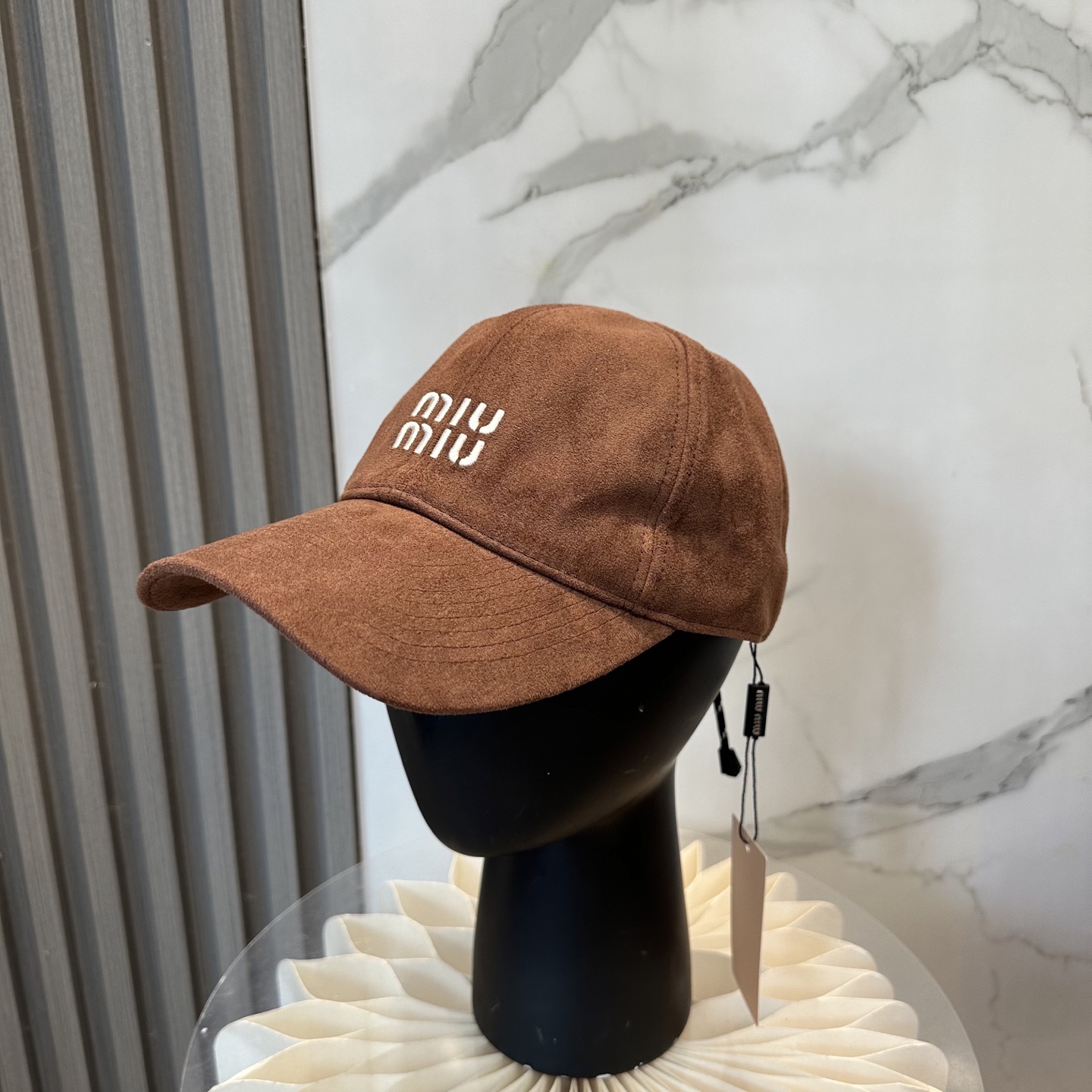 Miu Miu Baseball Cap: Stylish Leather and Velvet Blend for Women and Men