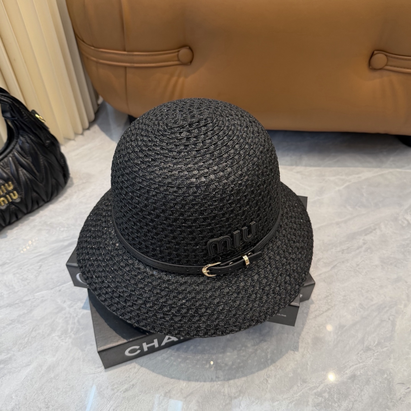 Miu Miu miumiu缪缪 新款草帽女夏天法式遮阳帽度假大檐防晒太阳帽子，镂空 拍照透气网眼田园海边沙滩帽