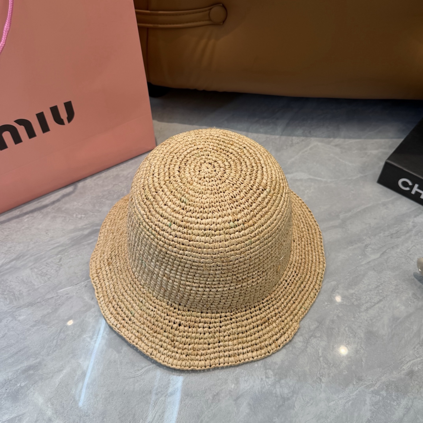 Miu Miu 春夏日休闲草帽 度假logo 进口 拉菲编织草帽子
