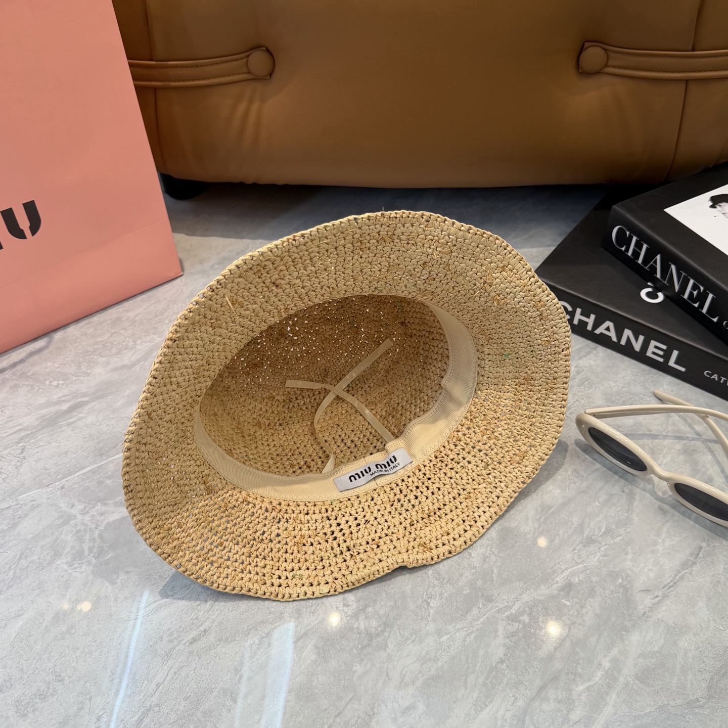 Miu Miu 春夏日休闲草帽 度假logo 进口 拉菲编织草帽子
