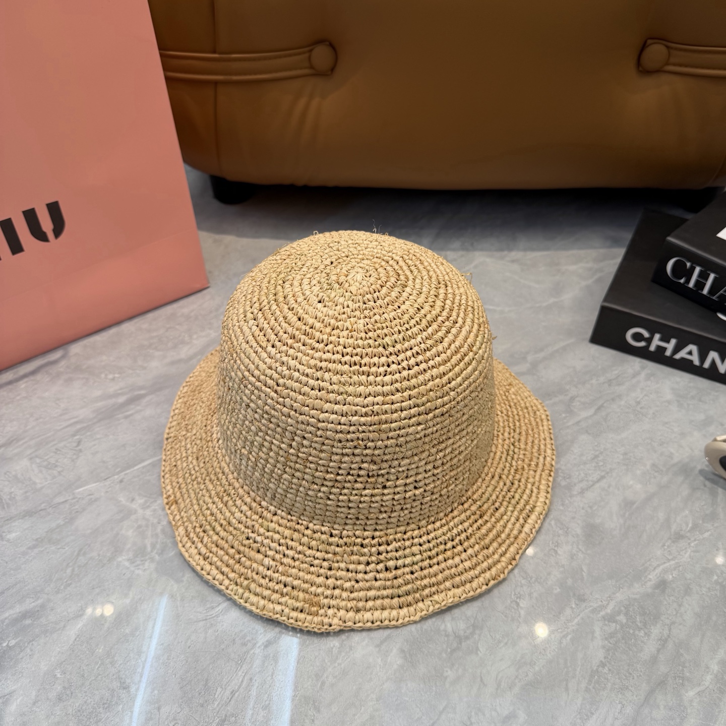 Miu Miu 春夏日休闲草帽 度假logo 进口 拉菲编织草帽子