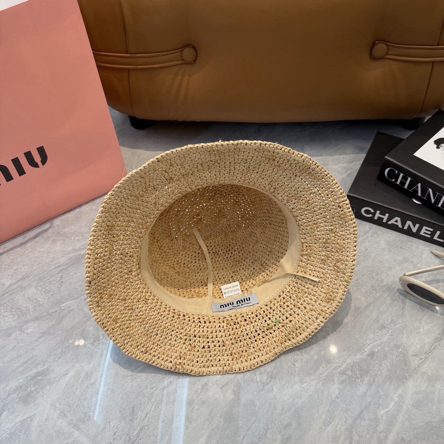 Miu Miu 春夏日休闲草帽 度假logo 进口 拉菲编织草帽子