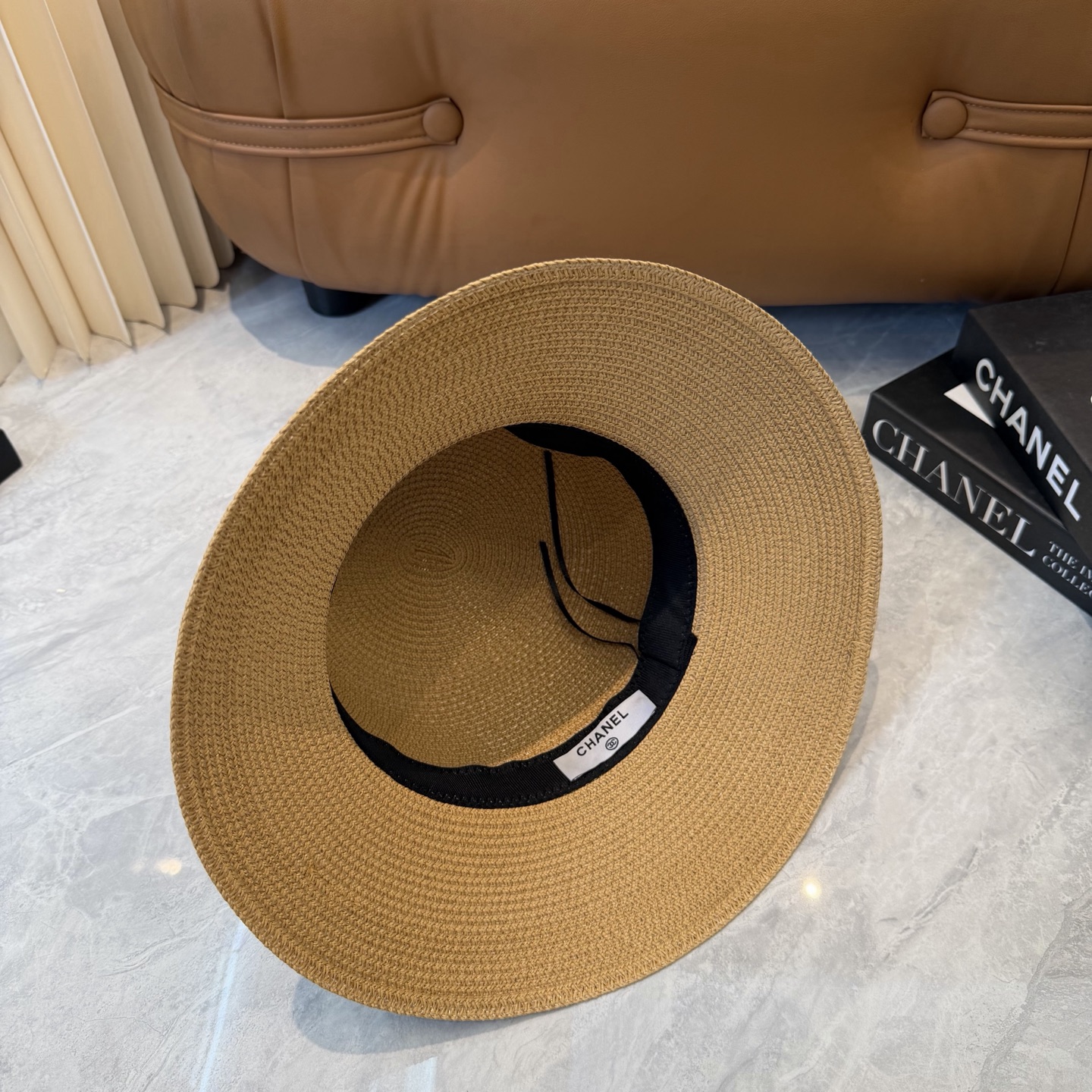 Cha香奈儿新款珍珠链盆帽草帽，小清新，头围57cm