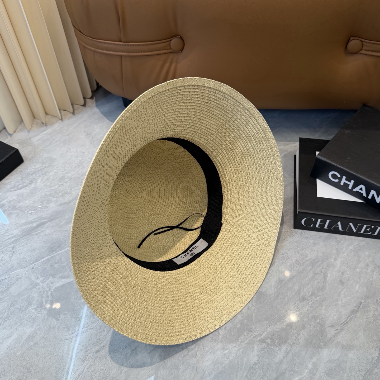 Cha香奈儿新款珍珠链盆帽草帽，小清新，头围57cm