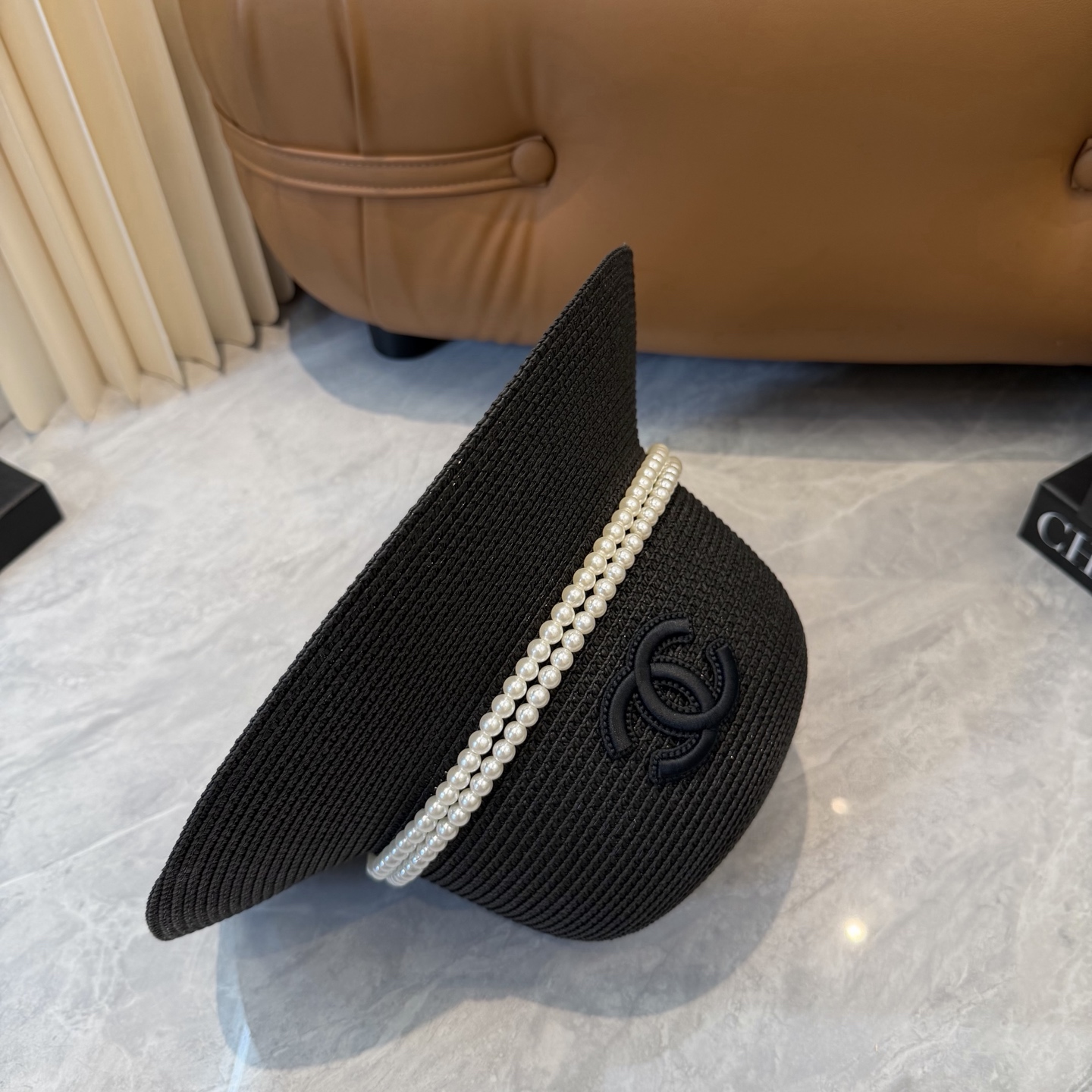 Cha香奈儿新款珍珠链盆帽草帽，小清新，头围57cm