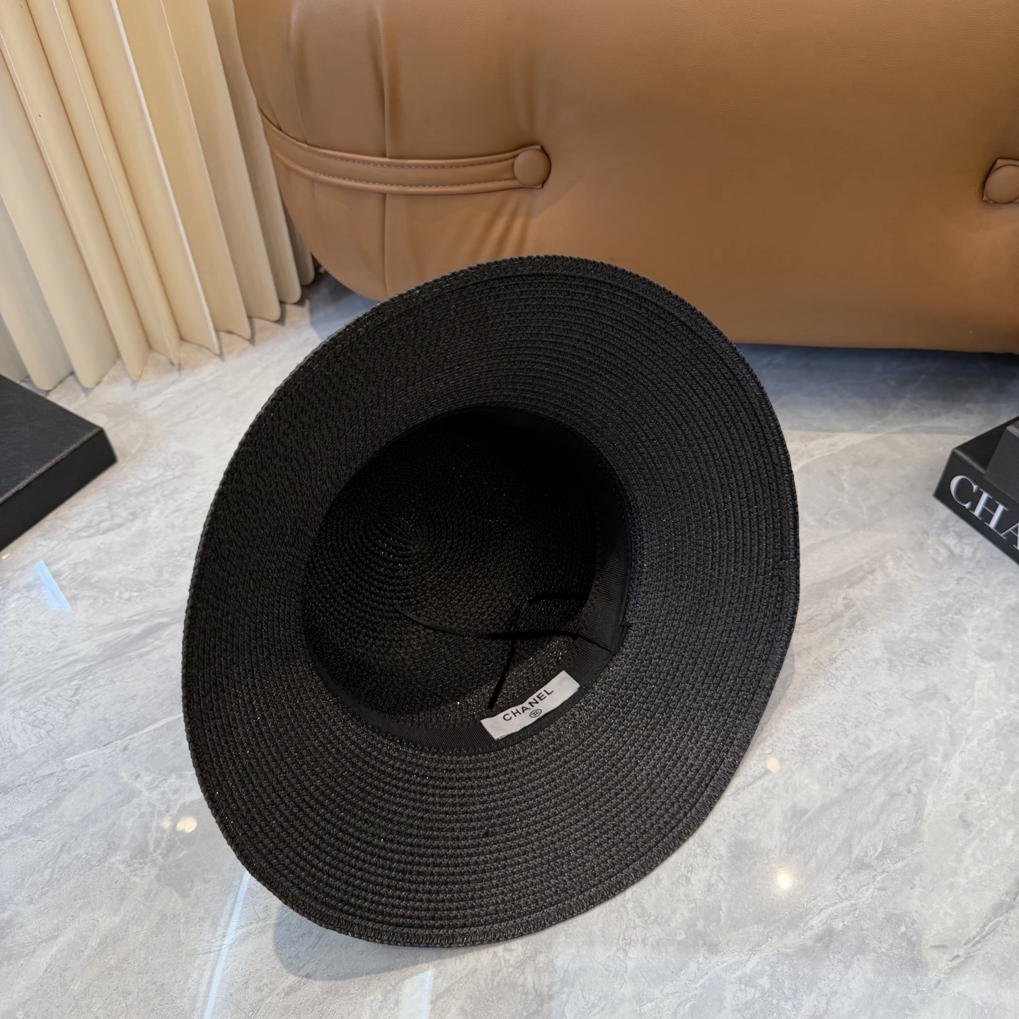 Cha香奈儿新款珍珠链盆帽草帽，小清新，头围57cm