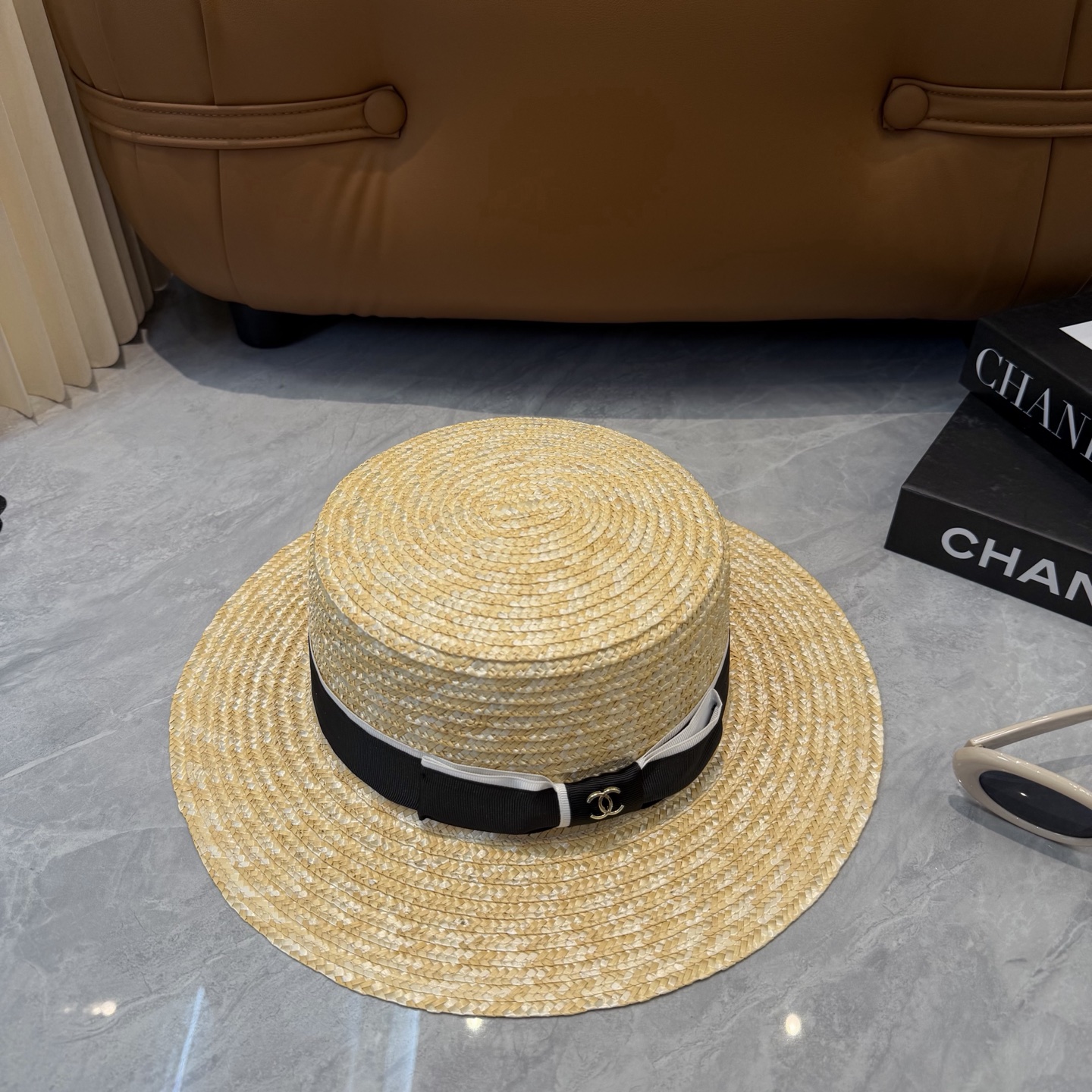 Chanel香奈儿官方款平顶小礼帽，麦杆草制作，头围57cm