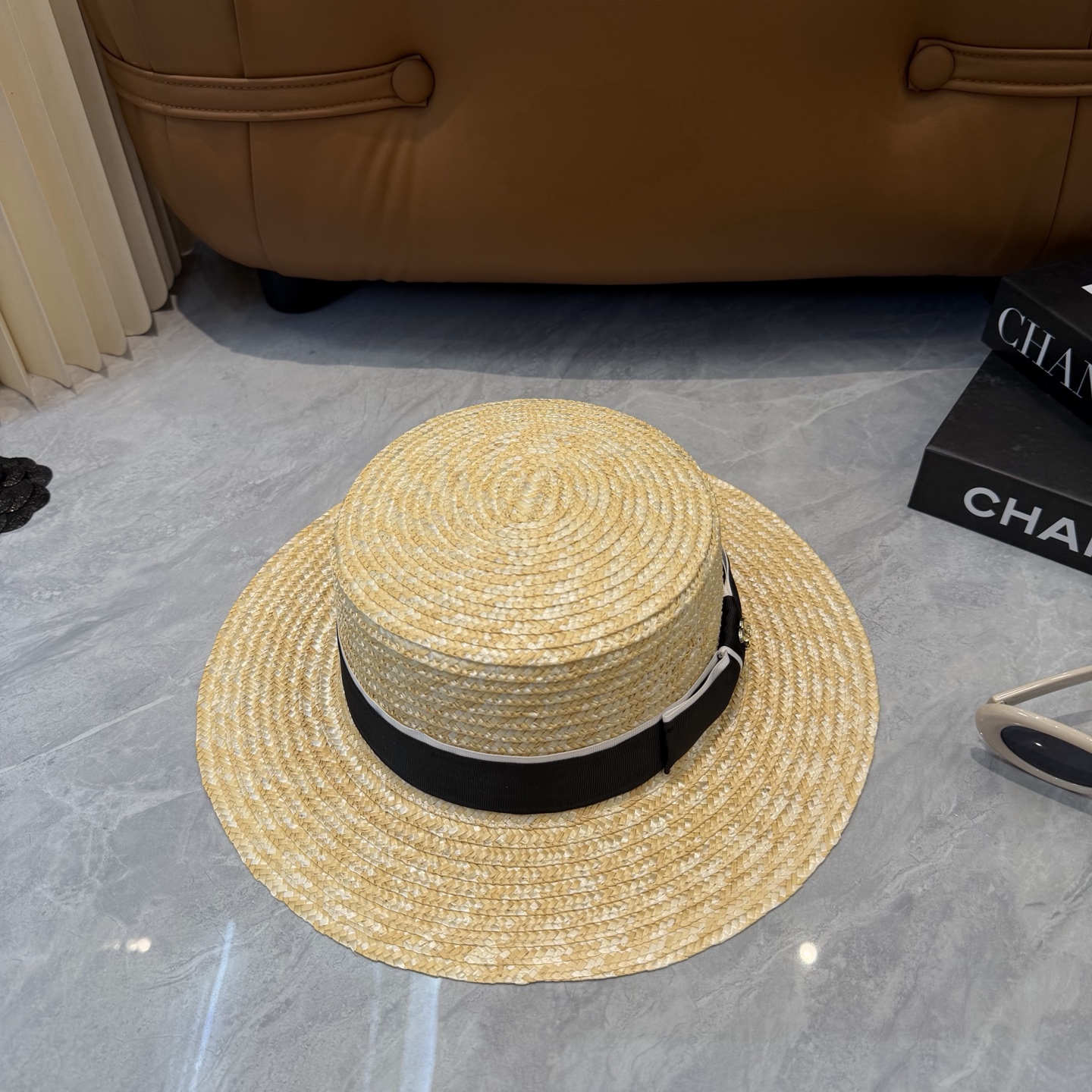 Chanel香奈儿官方款平顶小礼帽，麦杆草制作，头围57cm