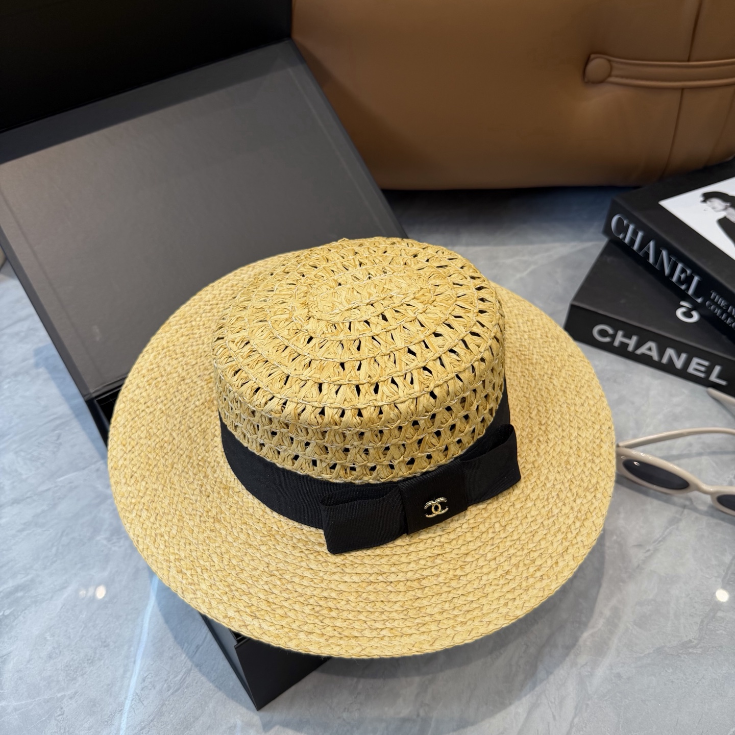 Chanel香奈儿官方款平顶小礼帽，麦杆草制作，头围57cm