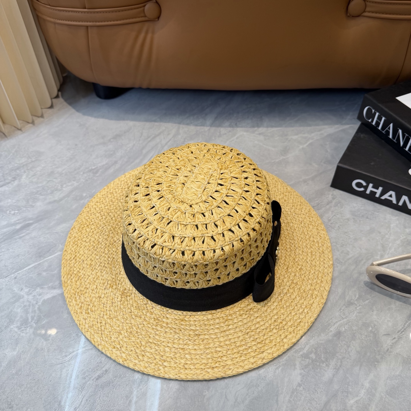 Chanel香奈儿官方款平顶小礼帽，麦杆草制作，头围57cm