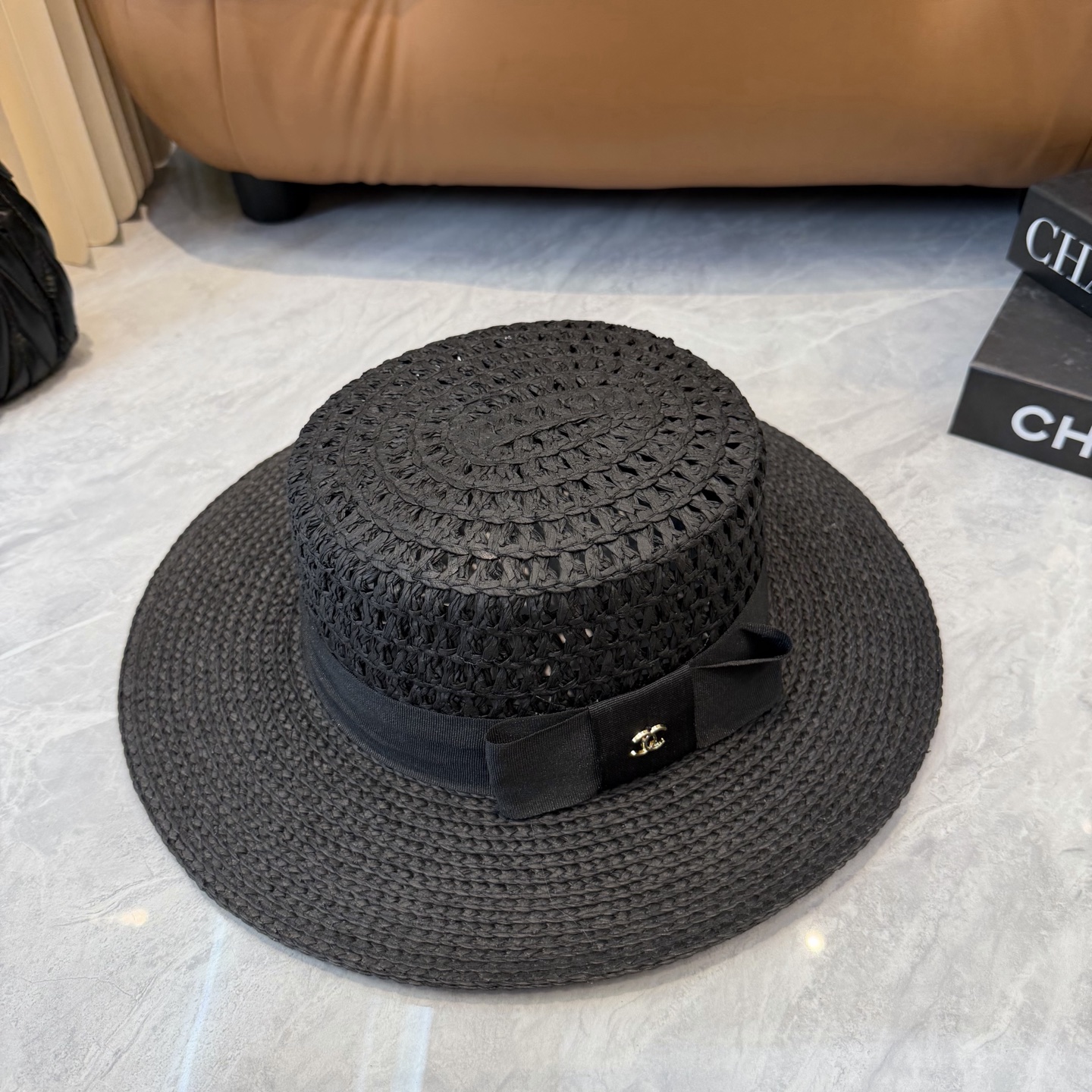 Chanel香奈儿官方款平顶小礼帽，麦杆草制作，头围57cm