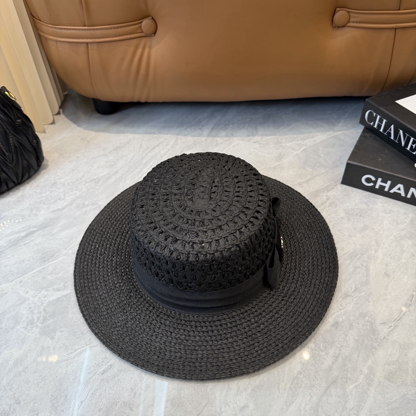 Chanel香奈儿官方款平顶小礼帽，麦杆草制作，头围57cm