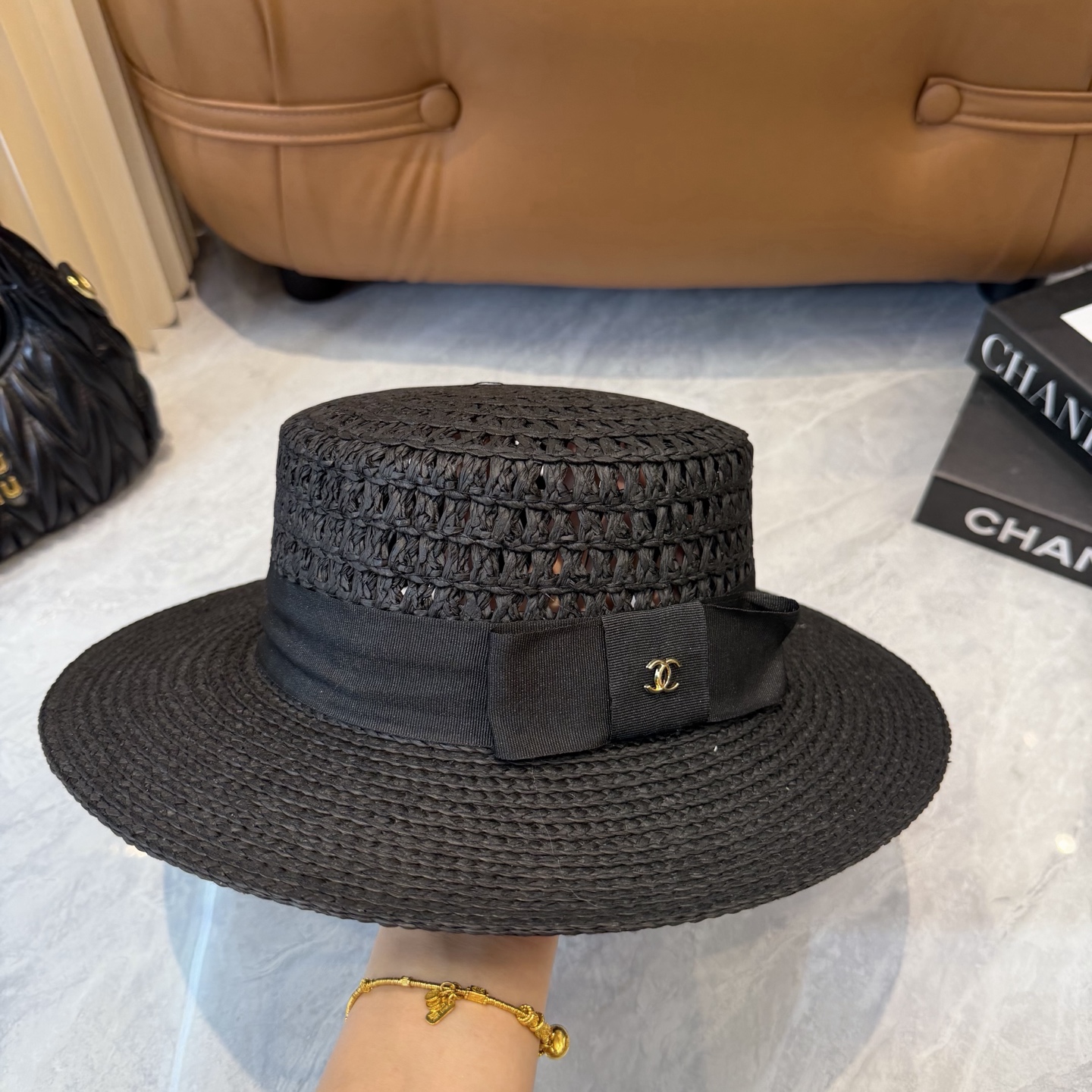 Chanel香奈儿官方款平顶小礼帽，麦杆草制作，头围57cm