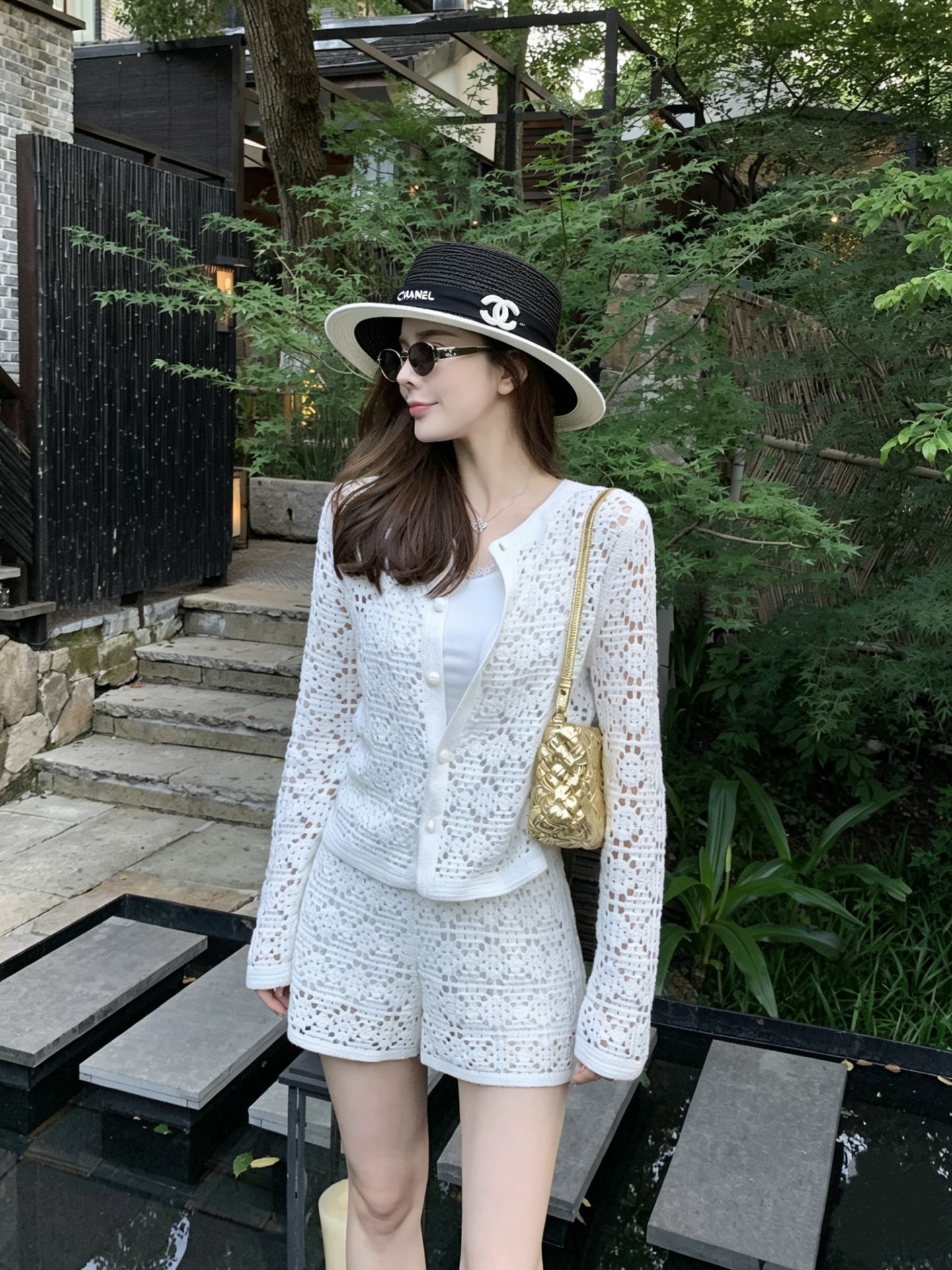 Cha香奈儿新款名媛风黑白拼色平顶草帽，夏季百搭！